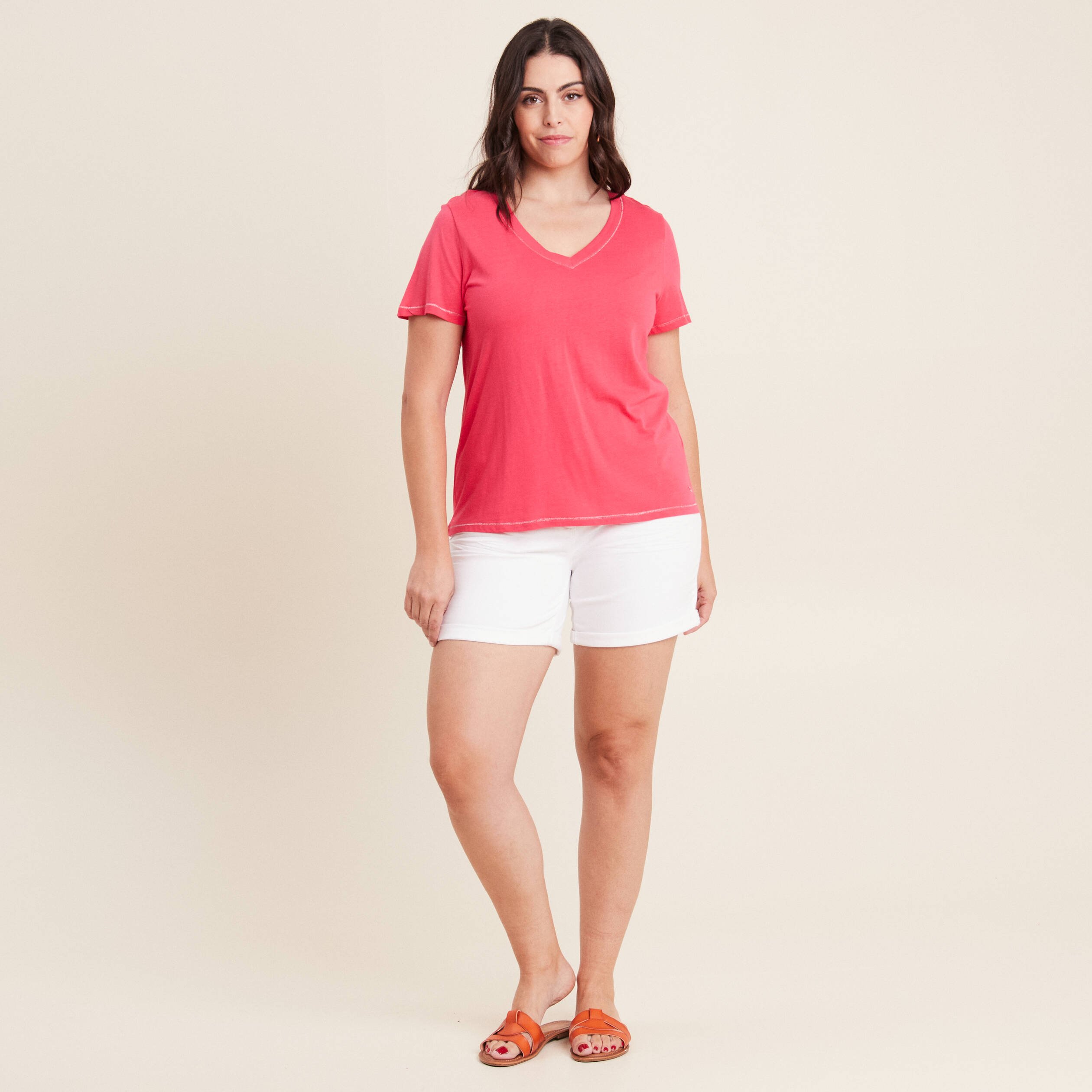 t shirt manches courtes rose framboise femme T-shirt manches courtes rose framboise femme