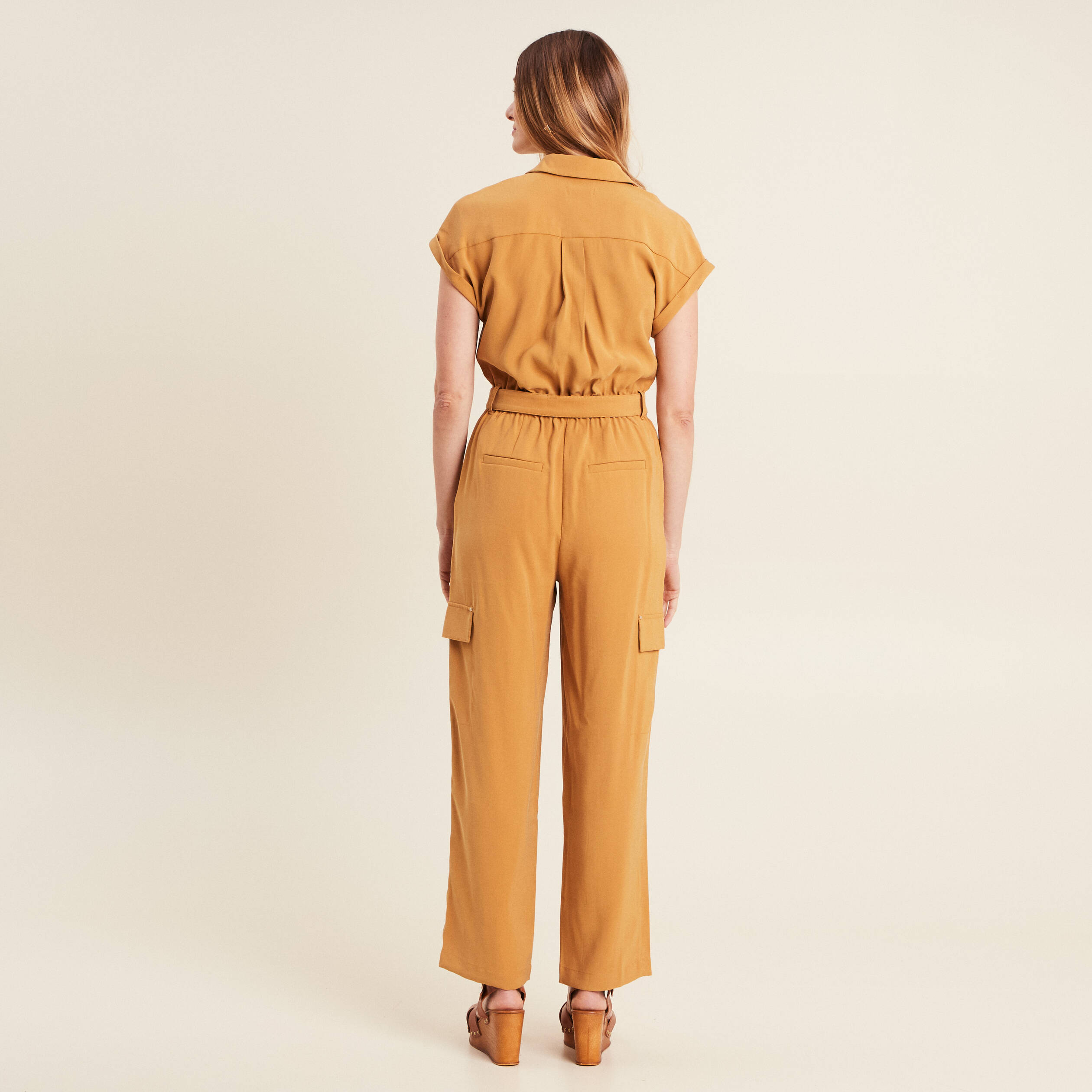 Combinaison pantalon fluide camel femme