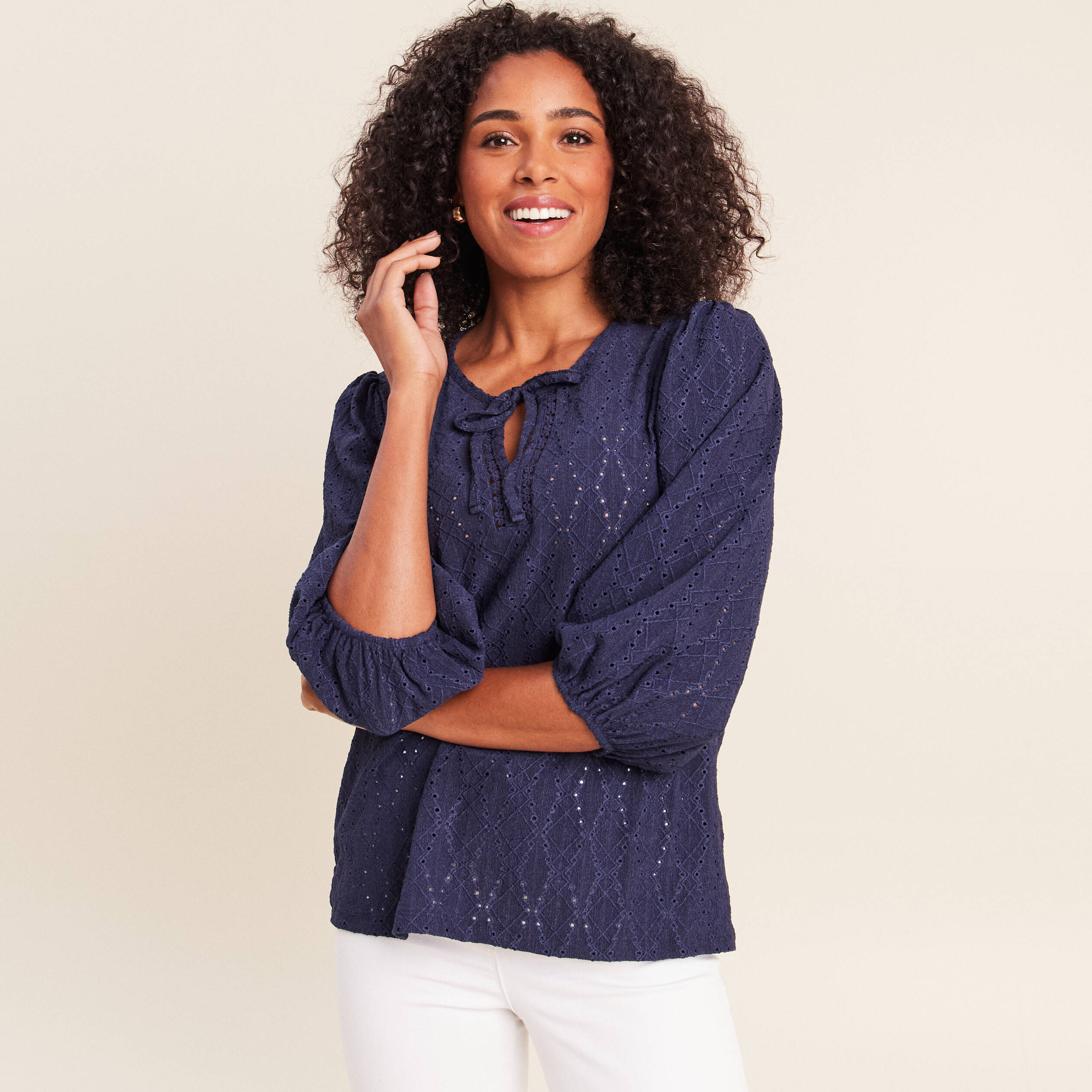 Blouse manches 3/4 bleu marine femme