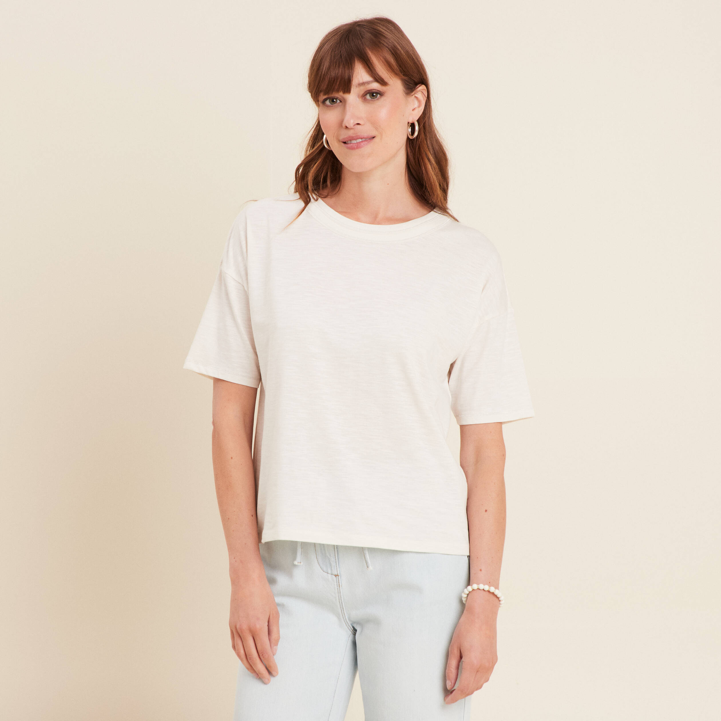 t shirt manches courtes ecru femme T-shirt manches courtes ecru femme