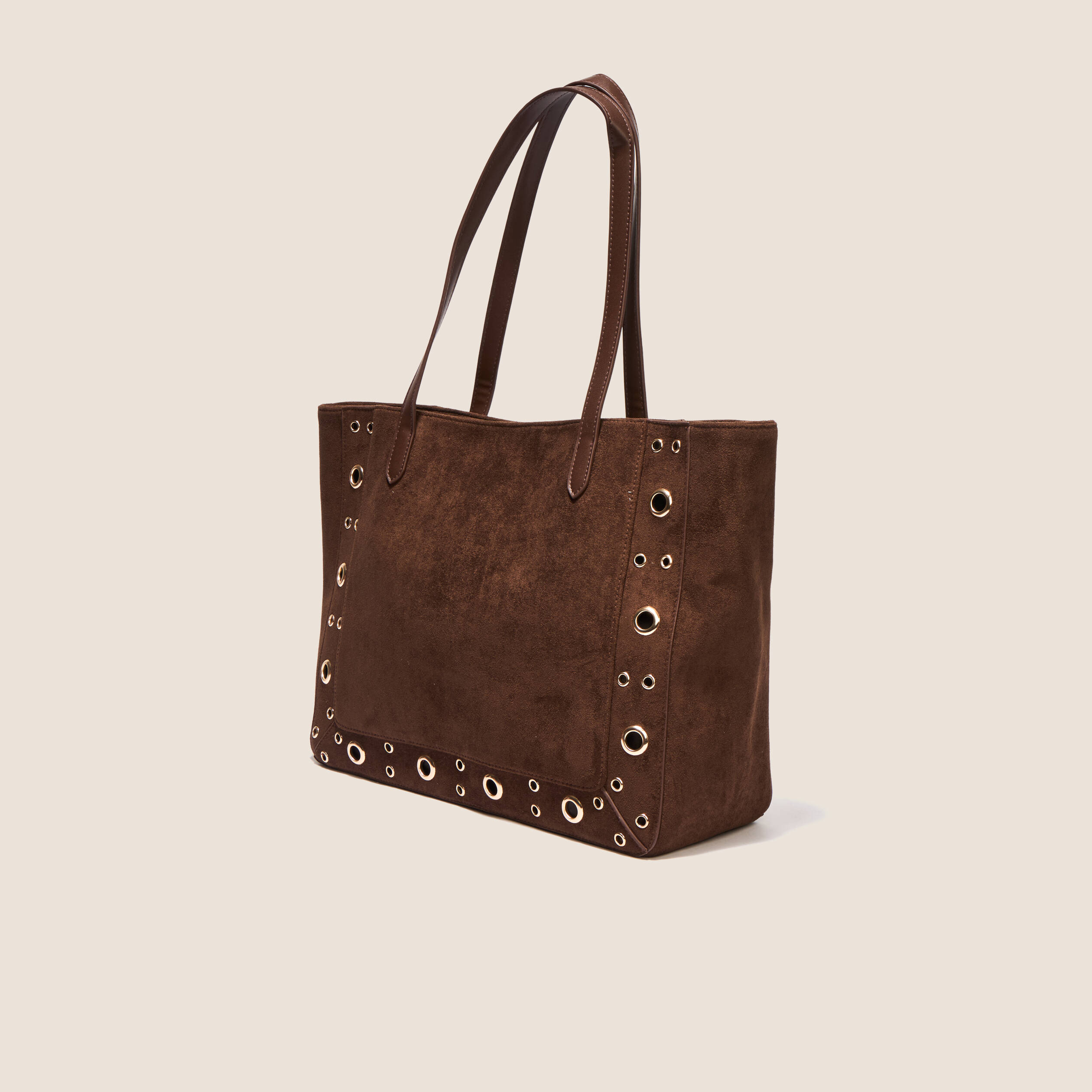 Sac cabas aspect daim doubl&eacute; marron fonc&eacute; femme