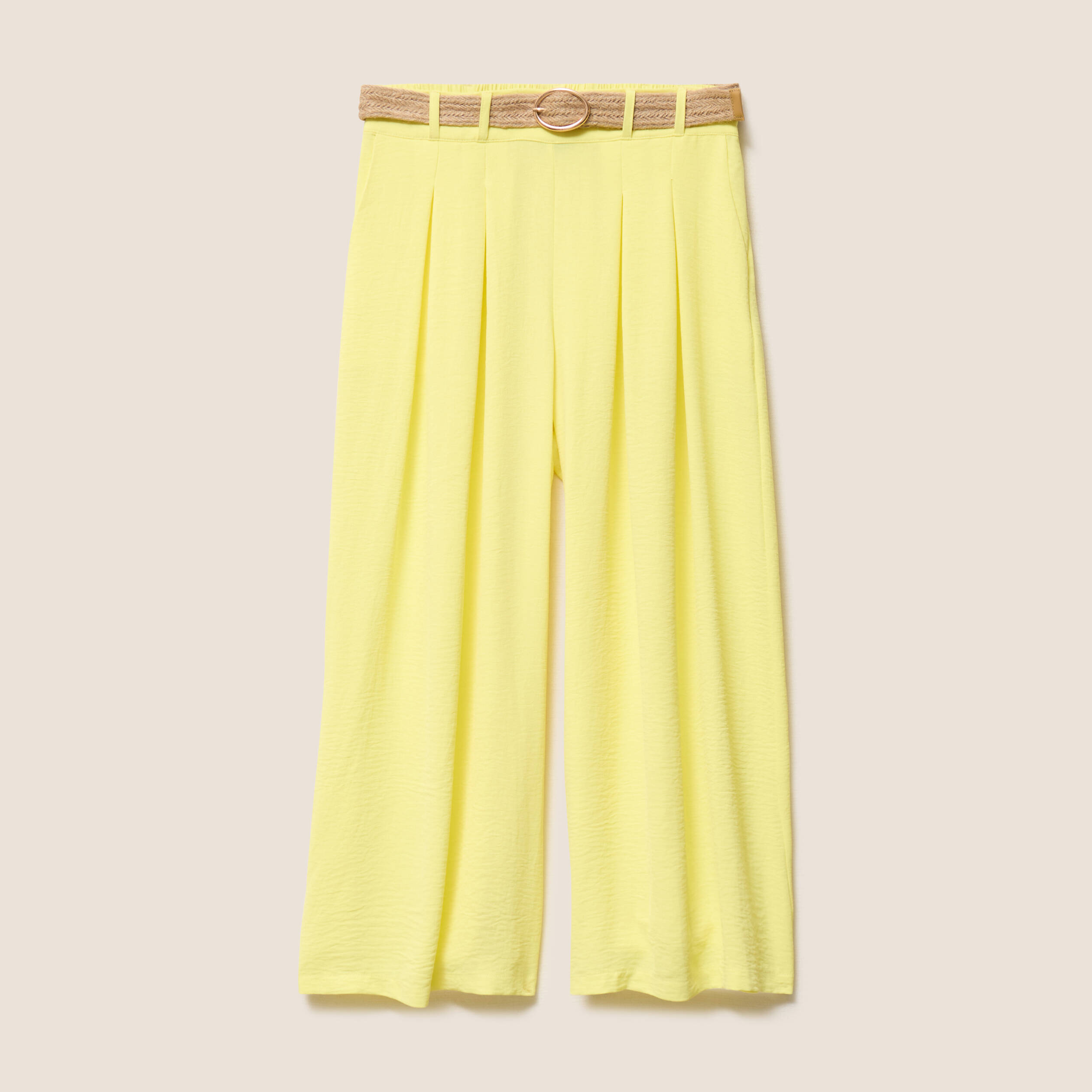 pantalon jupe culotte large jaune clair femme Pantalon jupe-culotte large jaune clair femme