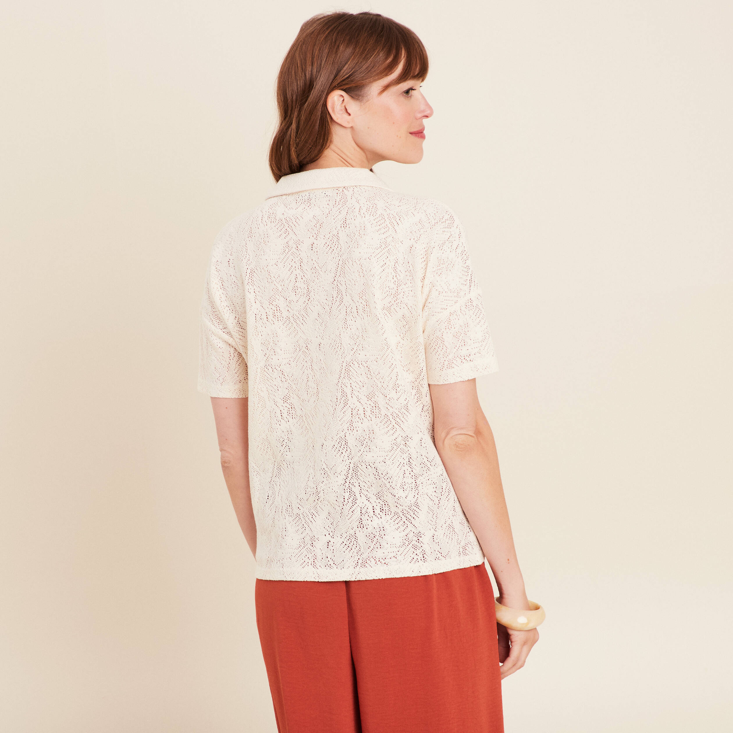 T-shirt col chemise ecru femme