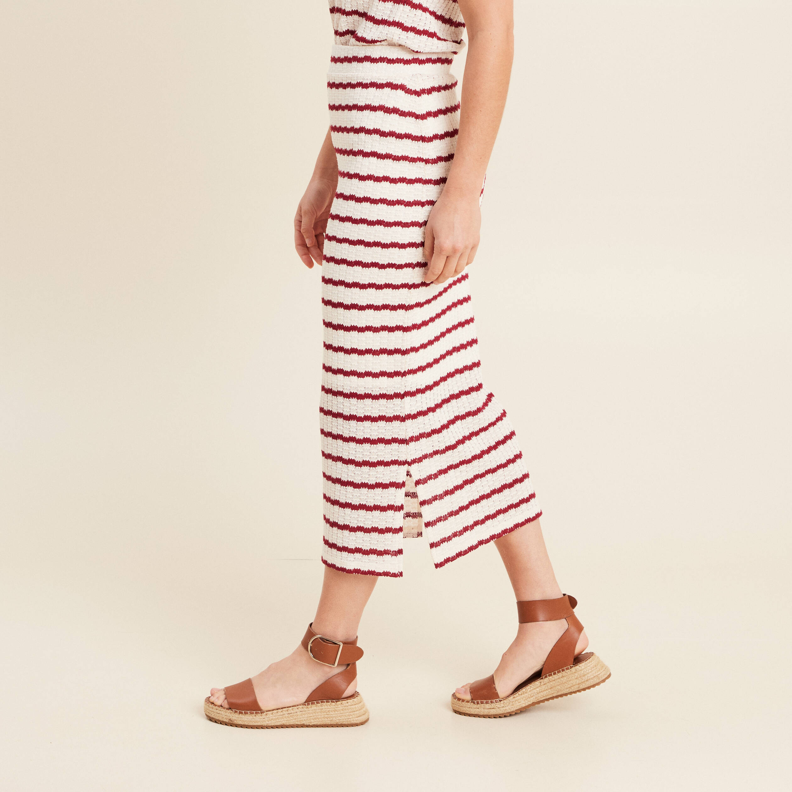 Jupe droite longue beige femme