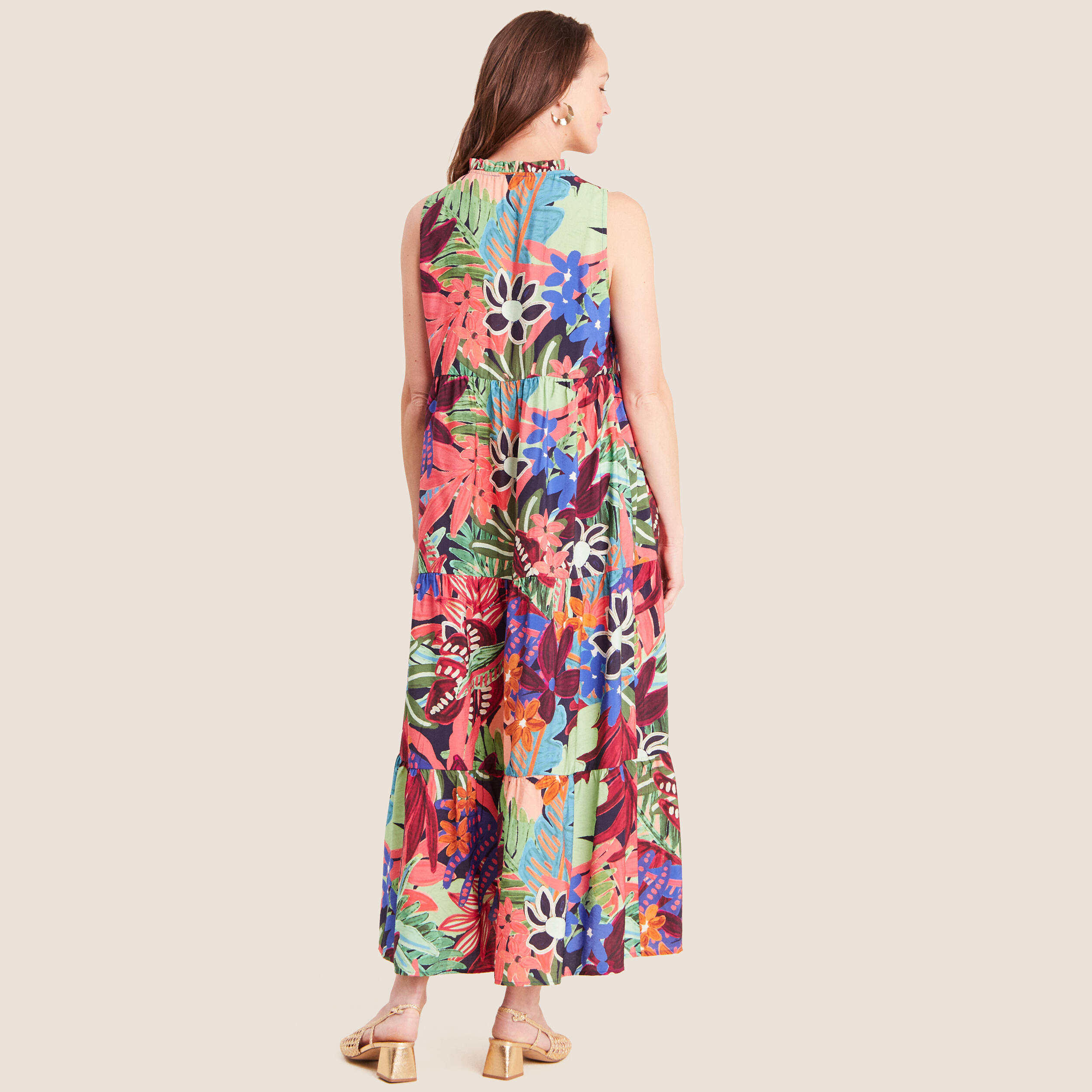 Robe longue &eacute;vas&eacute;e sans manches multicolore femme