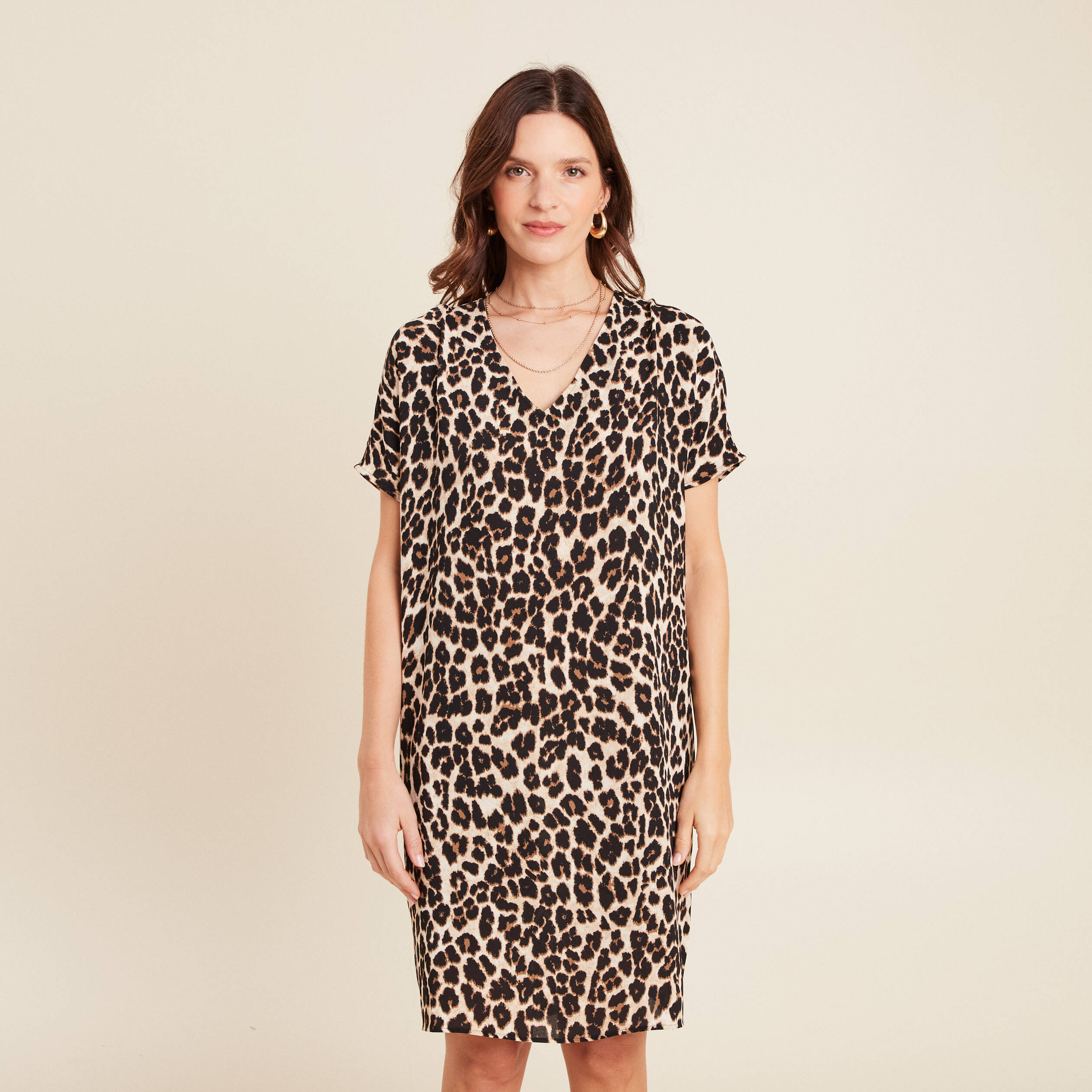 robe fluide col v creme femme Robe fluide col V creme femme