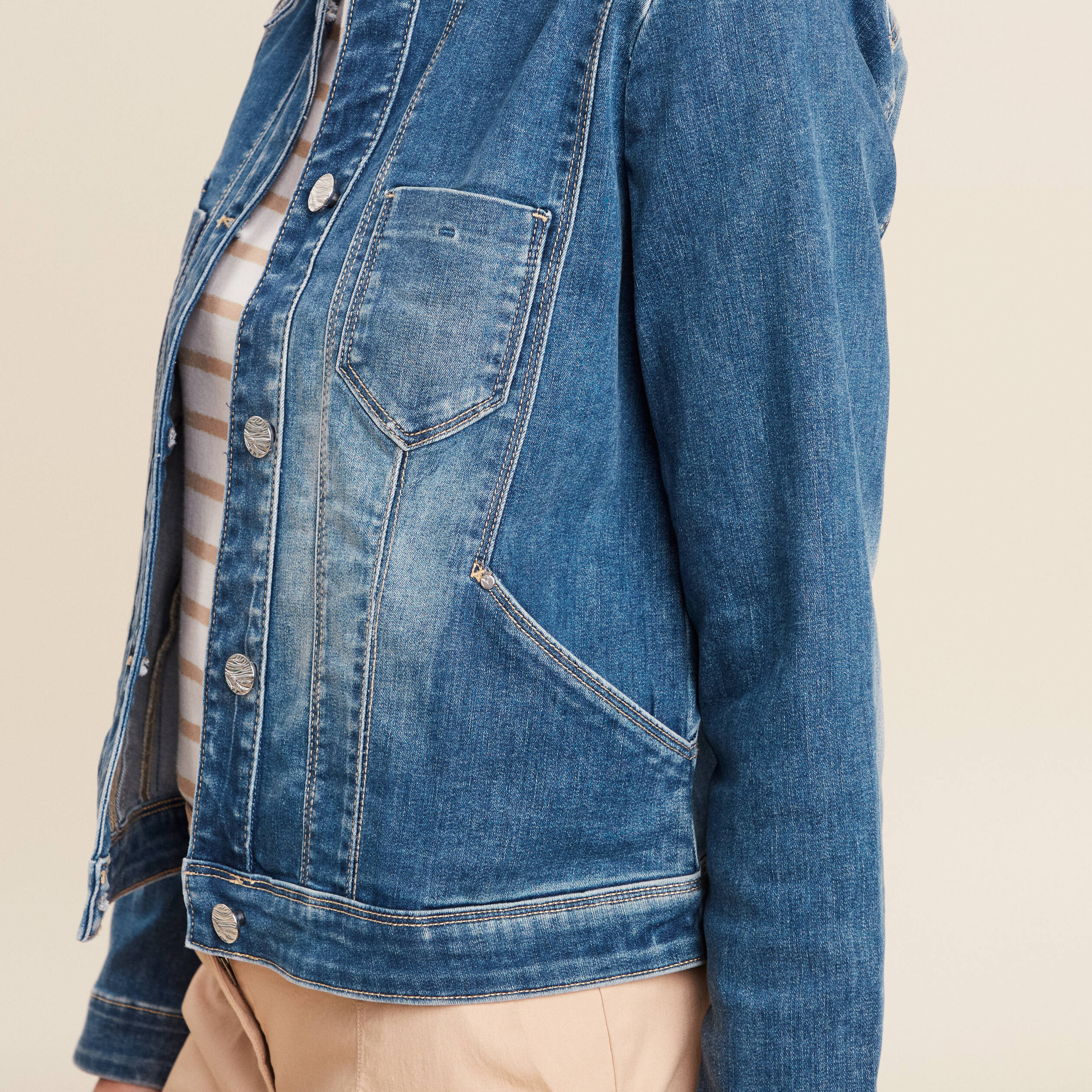 veste jean ajustee manches longues denim double stone femme Veste jean ajustée manches longues denim double stone femme