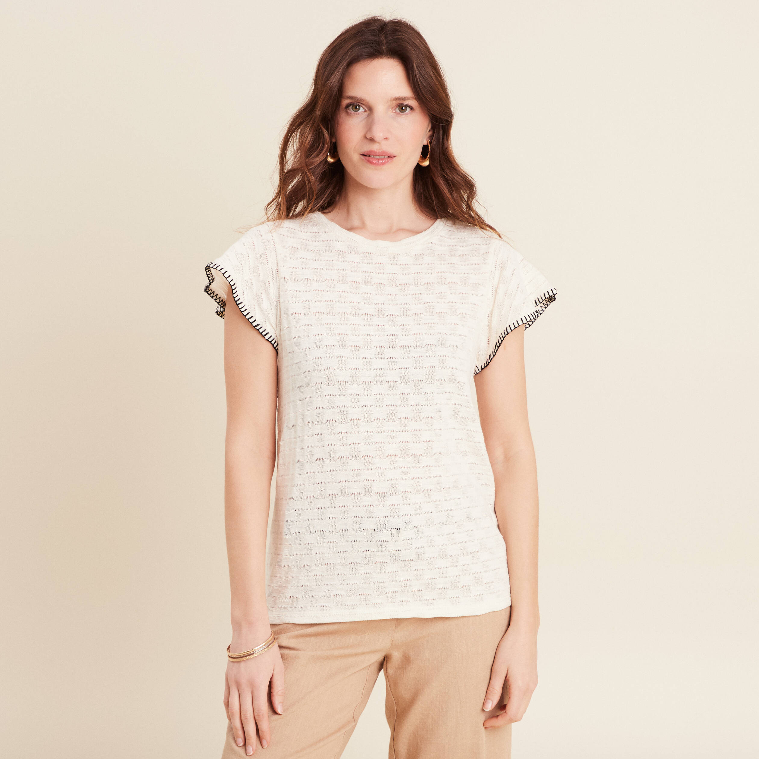 t shirt manches courtes ecru femme T-shirt manches courtes ecru femme