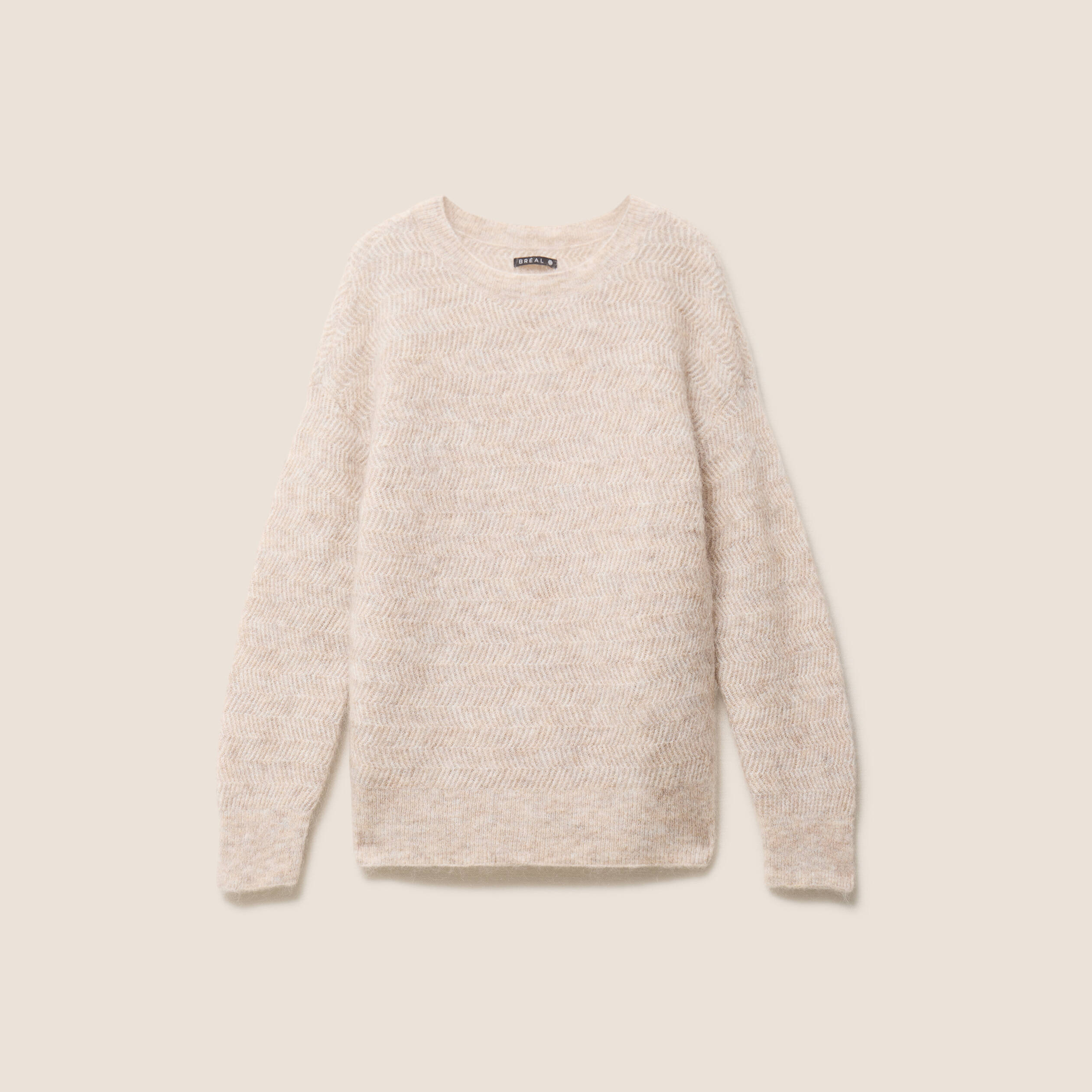 Pull droit col rond manches longues creme femme