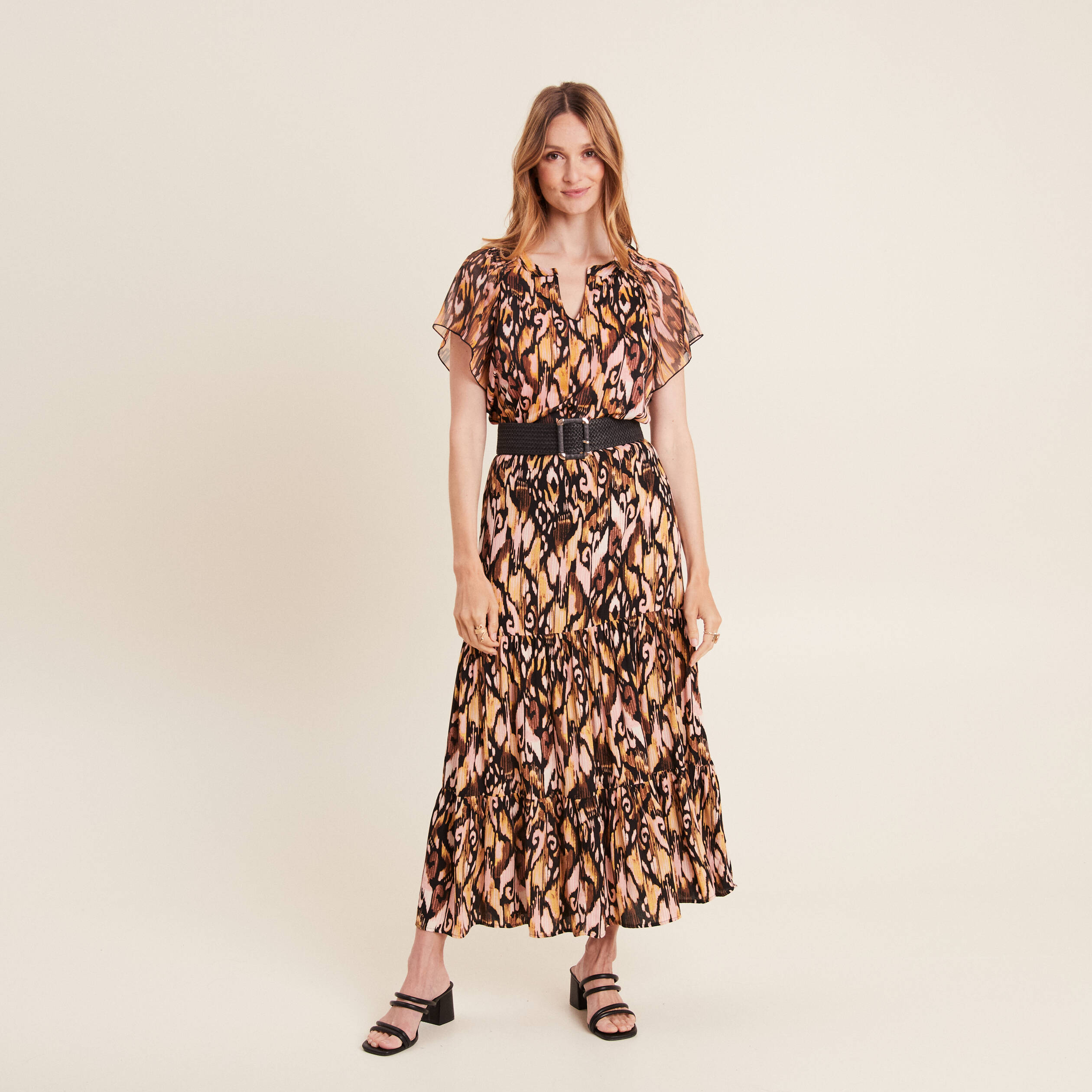 jupe midi droite fluide noir femme Jupe midi droite fluide noir femme