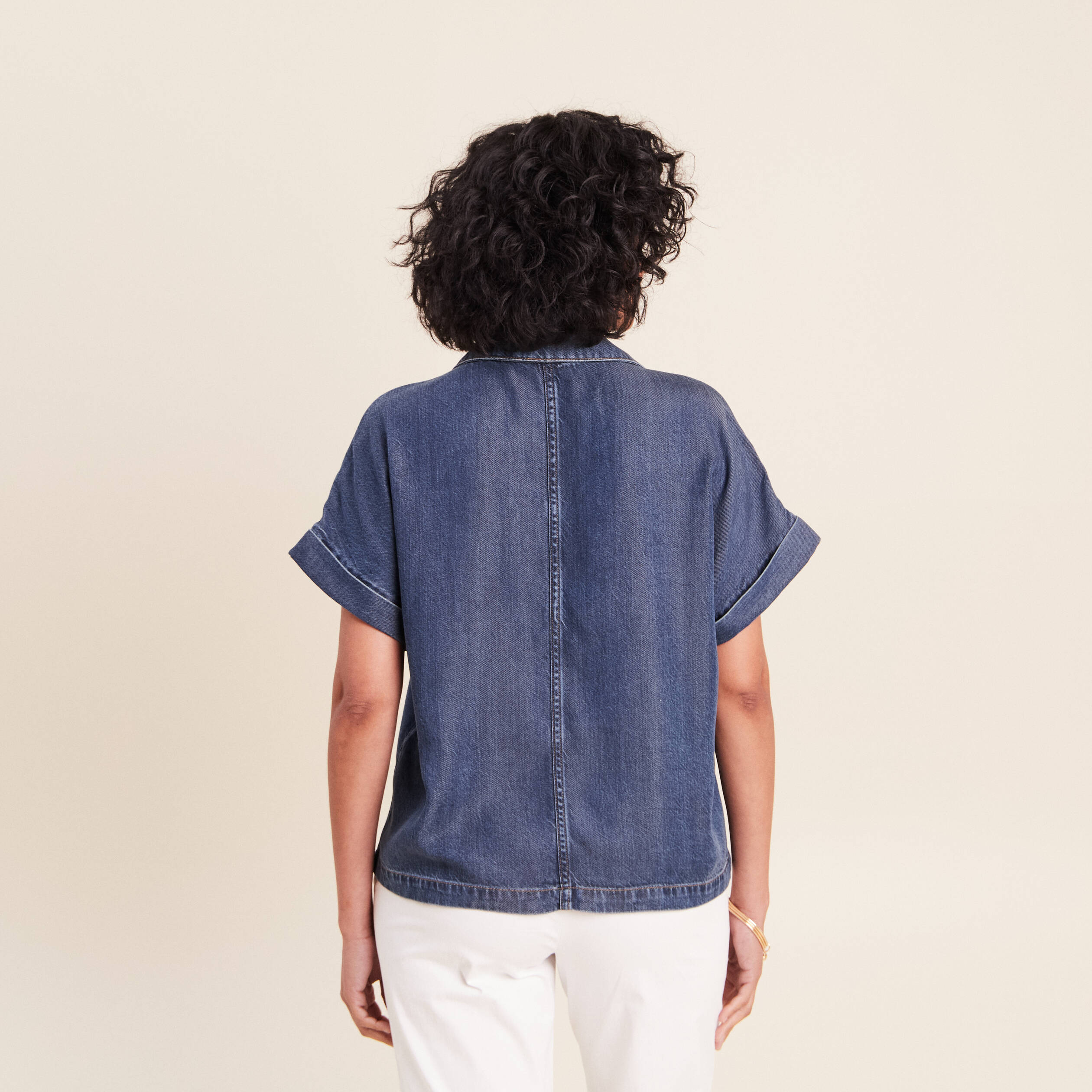 Chemise col chemise manches courtes denim double stone femme