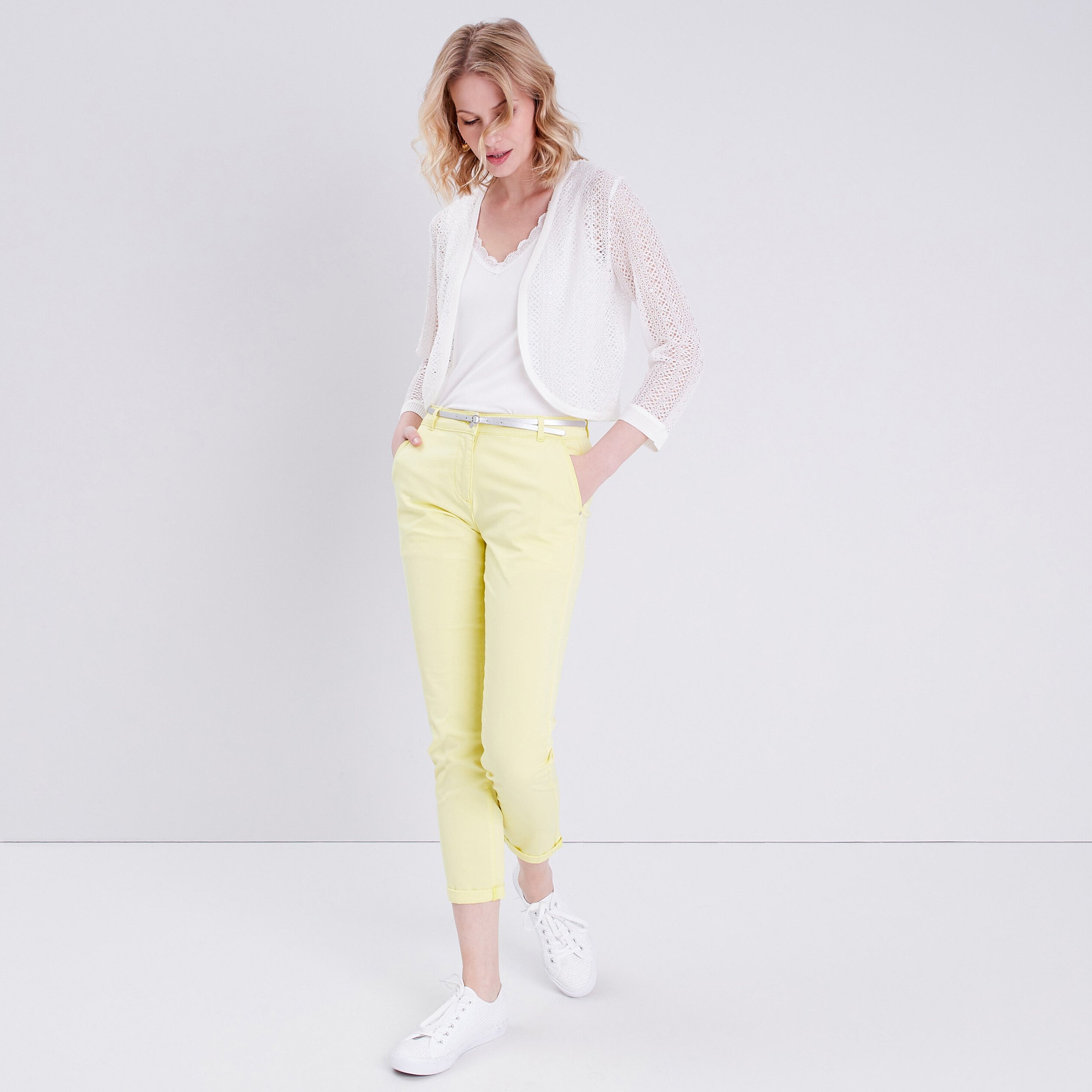 pantalon chino droit jaune pastel femme Pantalon chino droit jaune pastel femme