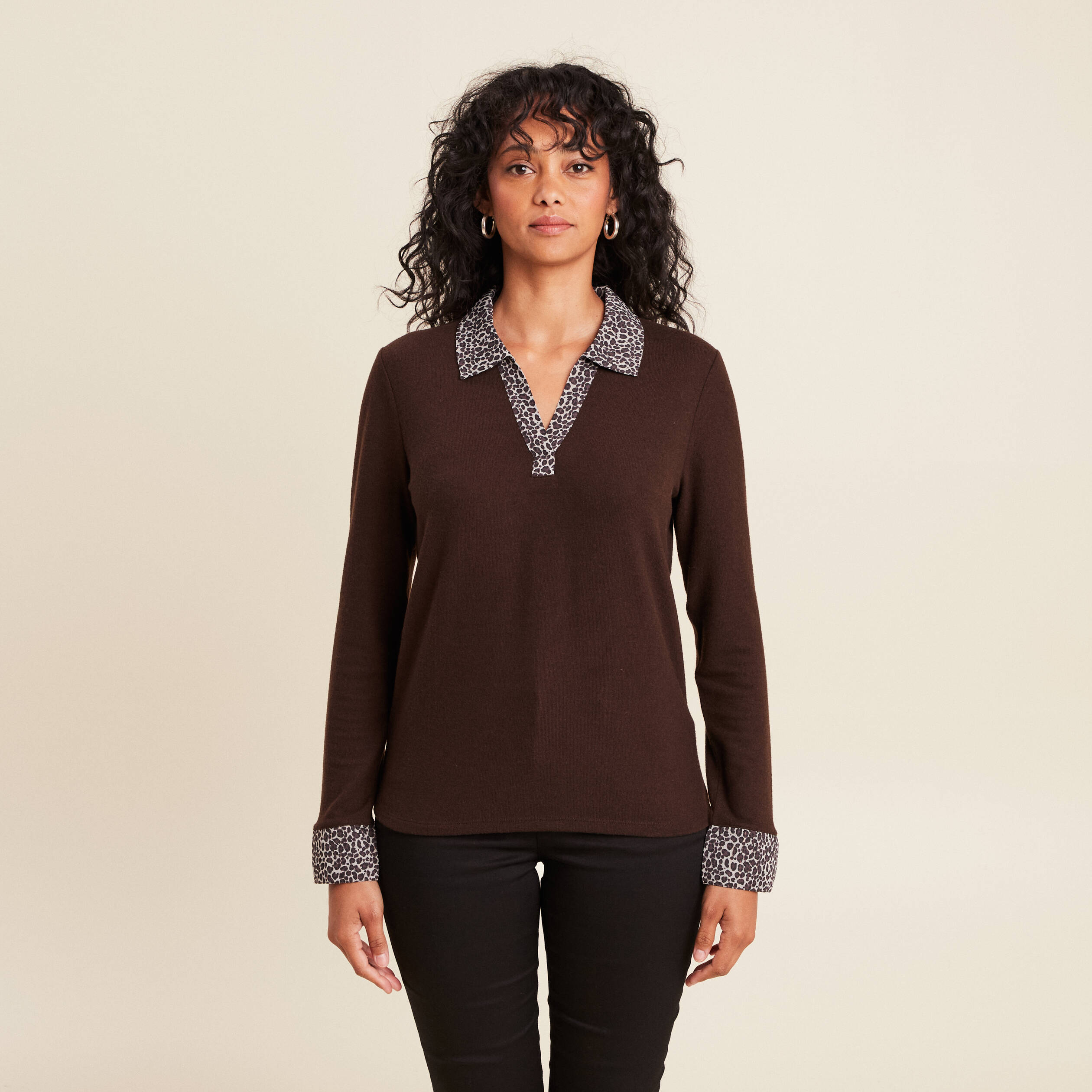 T-shirt manches longues marron foncé femme
