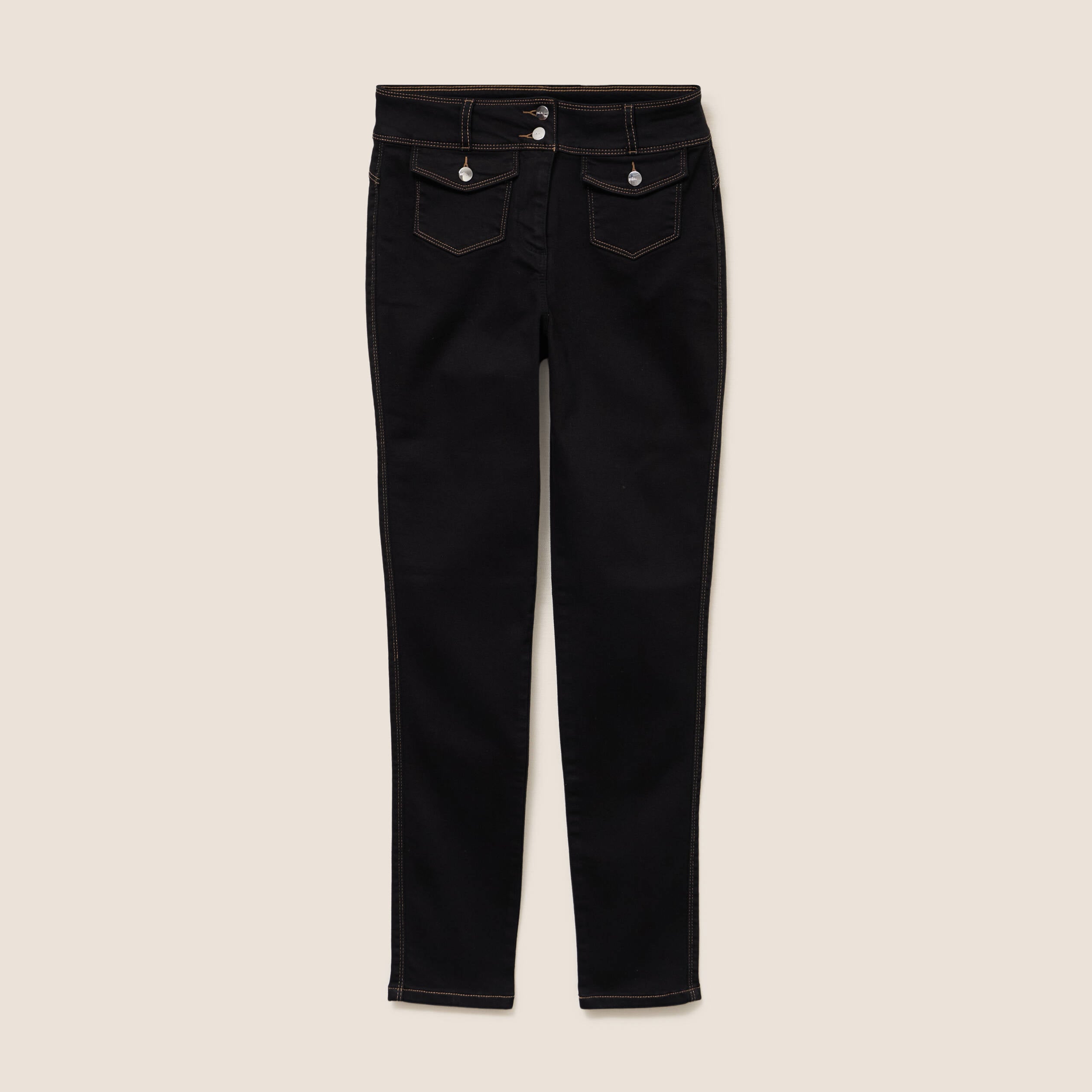 Jean ajust&eacute; taille haute longue noir femme