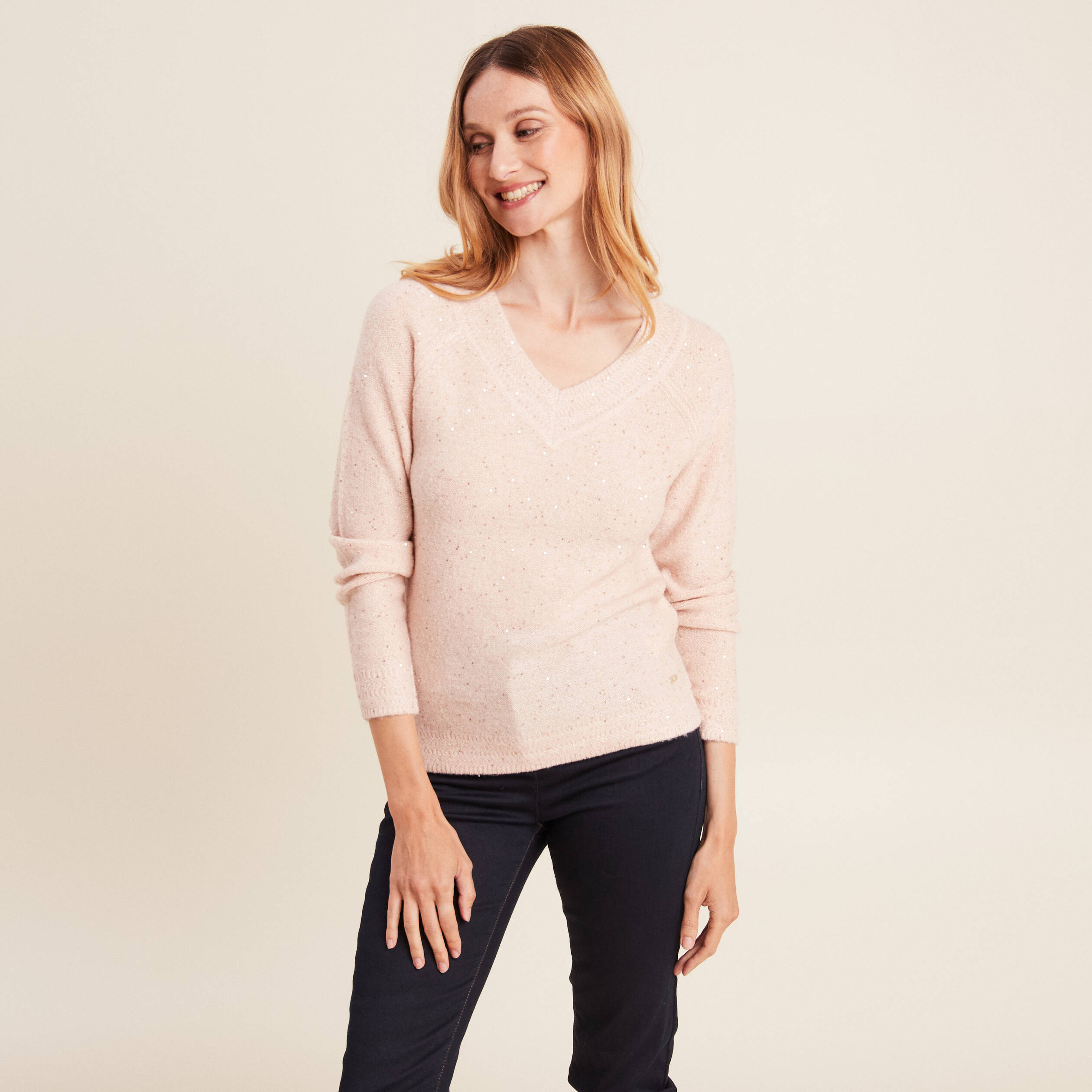 pull manches longues rose poudree femme Pull manches longues rose poudrée femme