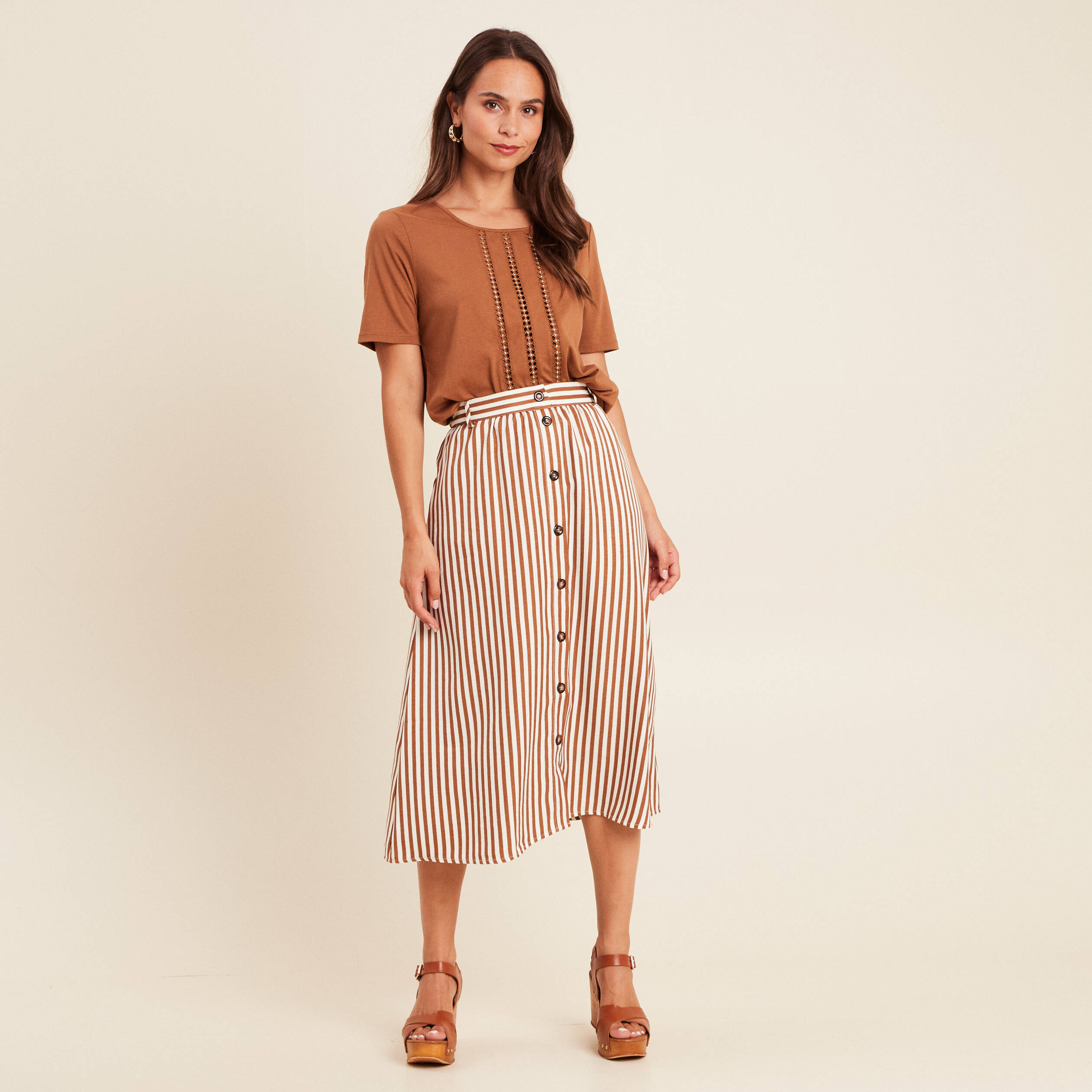 t shirt manches courtes marron femme T-shirt manches courtes marron femme