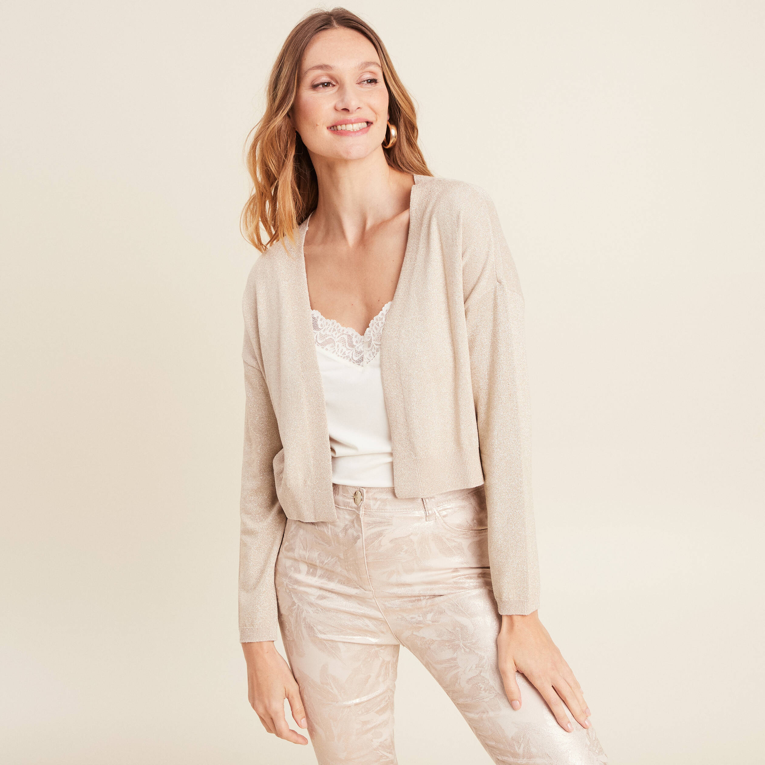 gilet manches longues couleur or femme Gilet manches longues couleur or femme