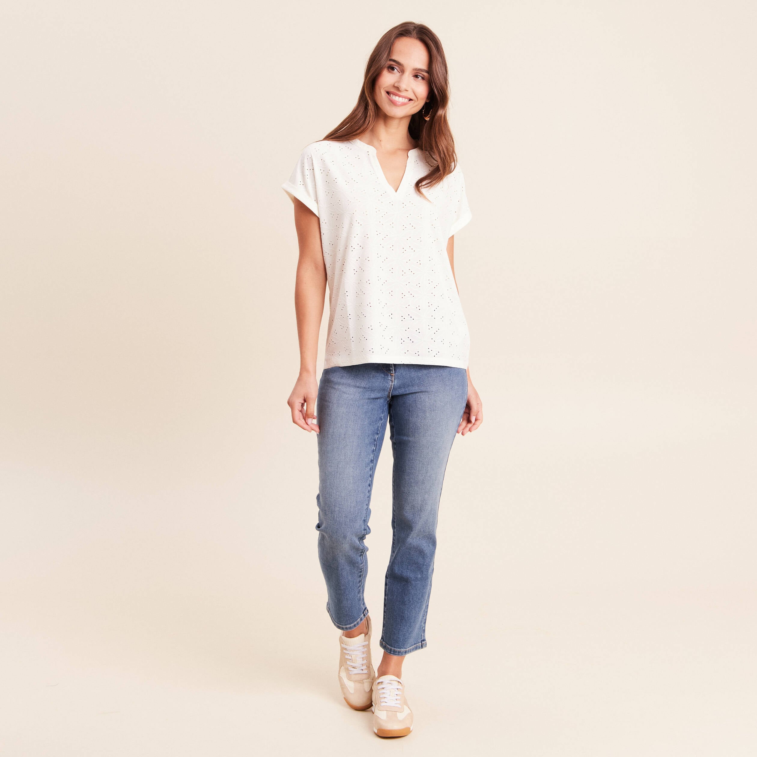 T-shirt droit manches courtes ecru femme