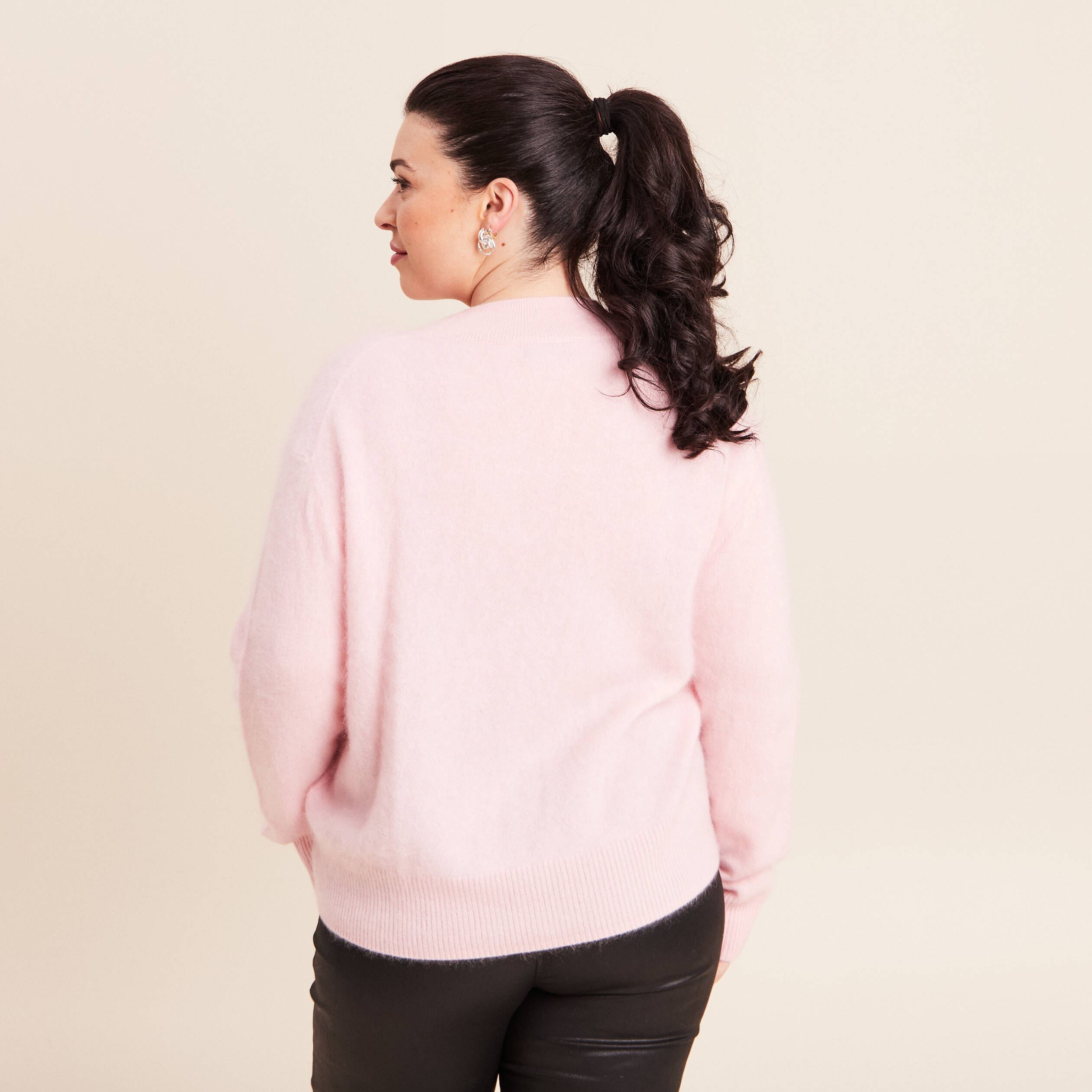 Pull cachemire col montant rose femme