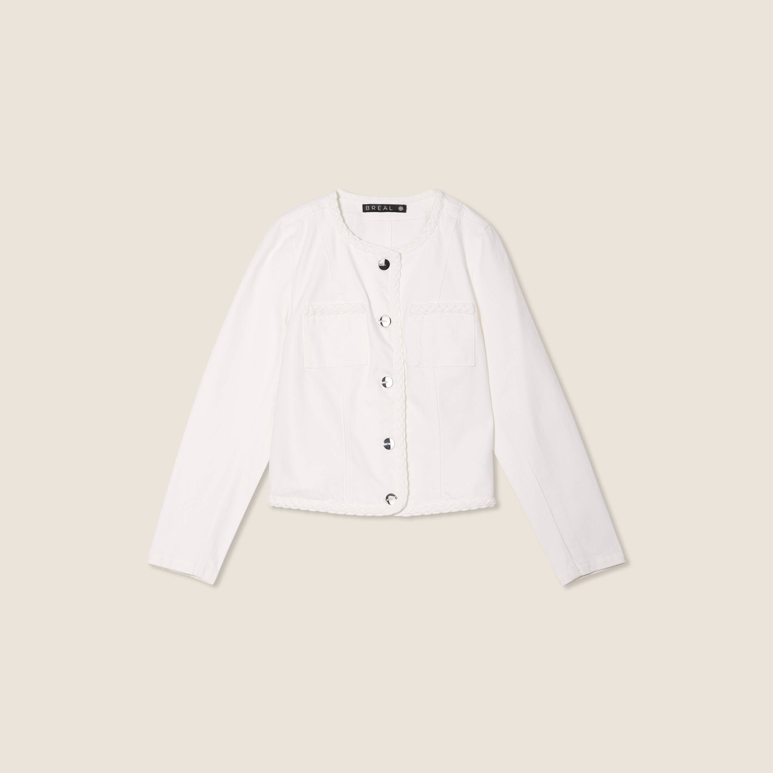 veste en jean details tresses blanc femme Veste en jean détails tressés blanc femme
