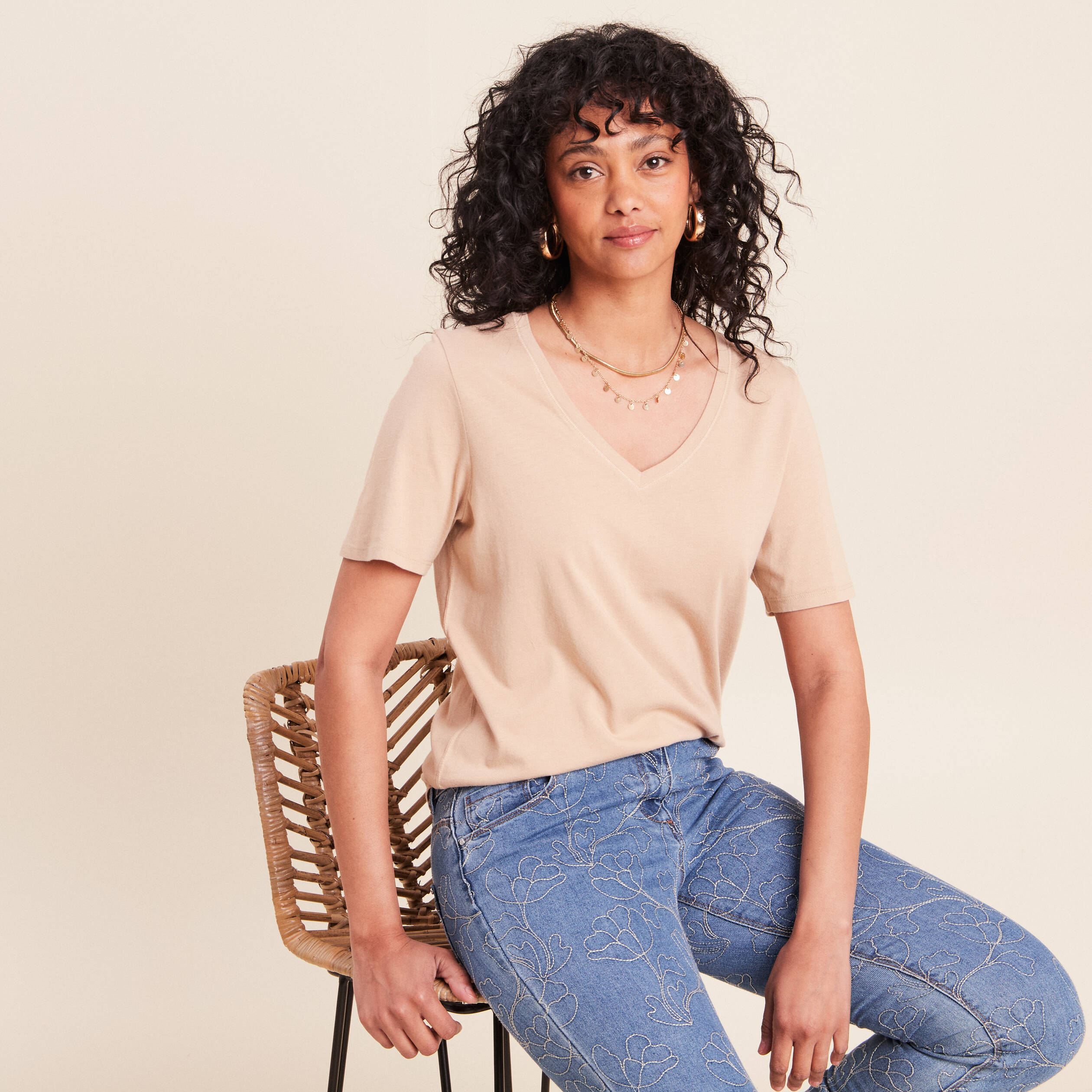 T-shirt manches courtes sable femme
