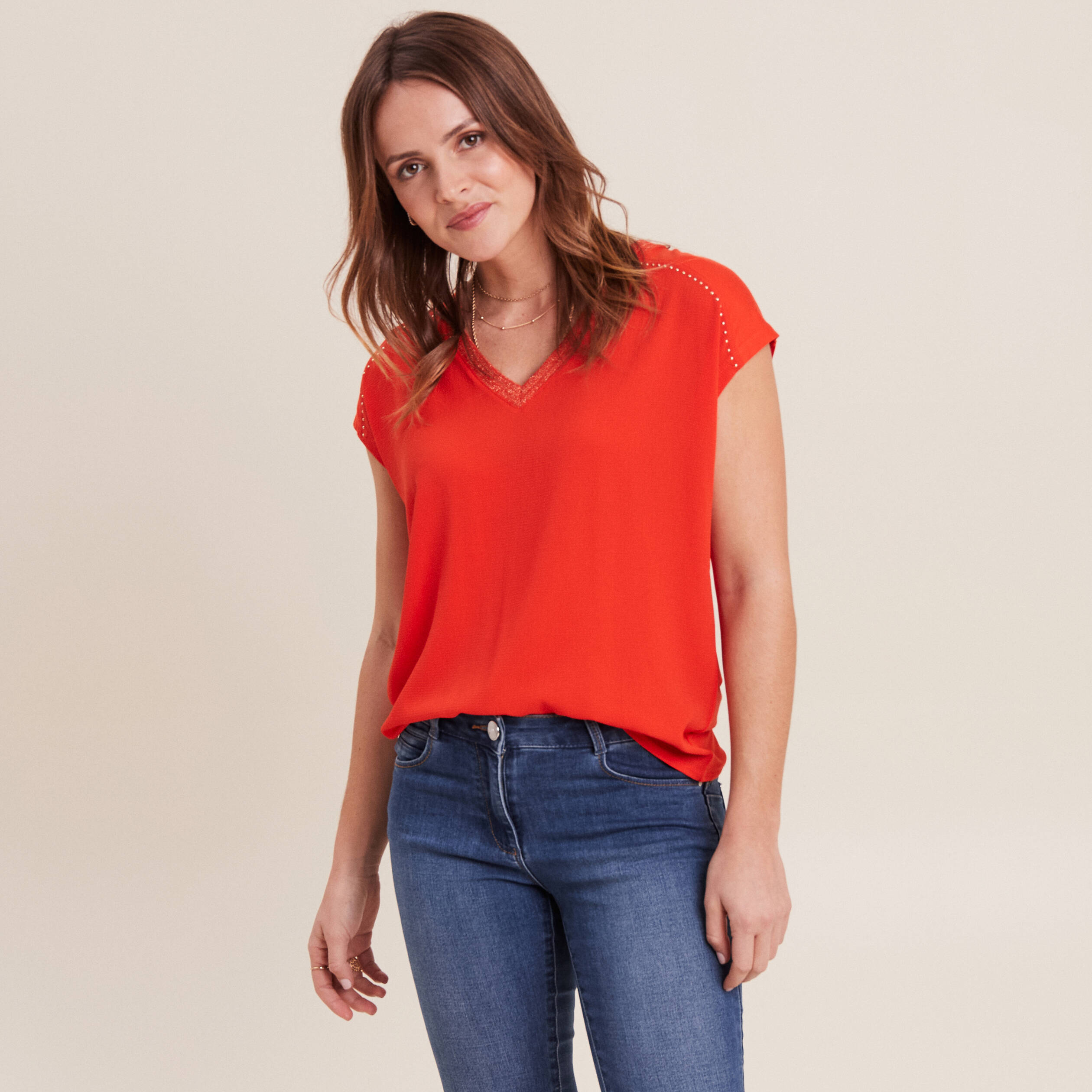 T-shirt manches courtes orange femme
