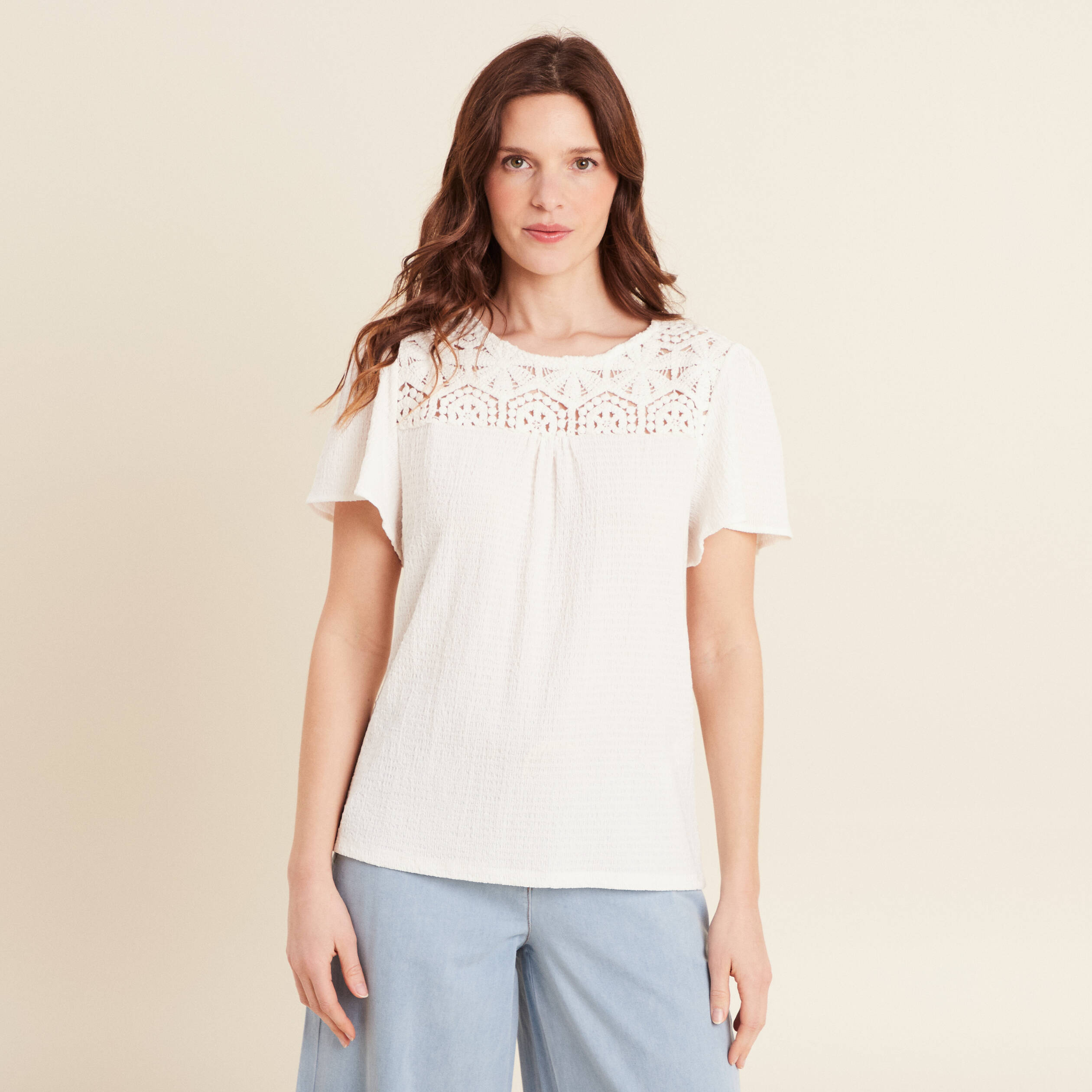 t shirt manches courtes ecru femme T-shirt manches courtes ecru femme