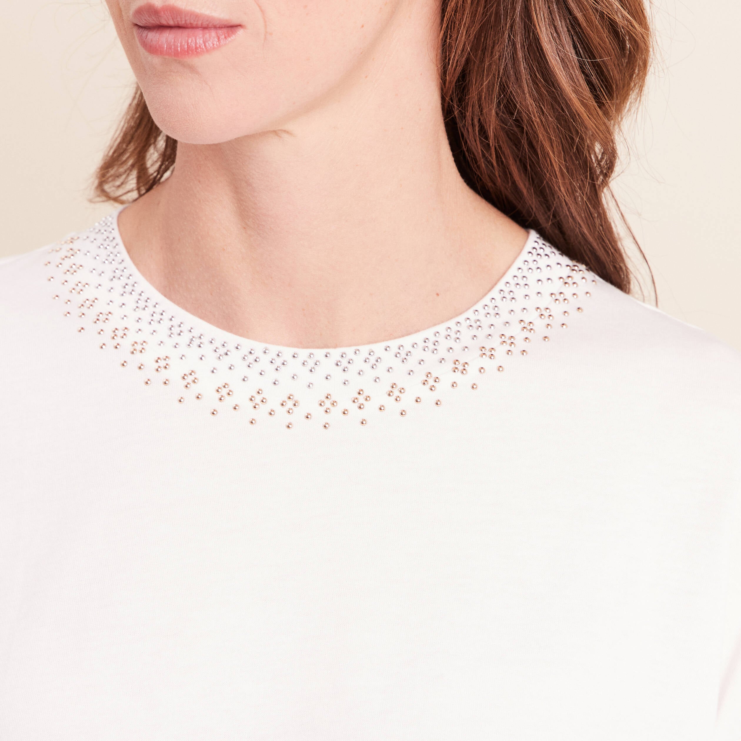 T-shirt coupe droite manches coudes ecru femme