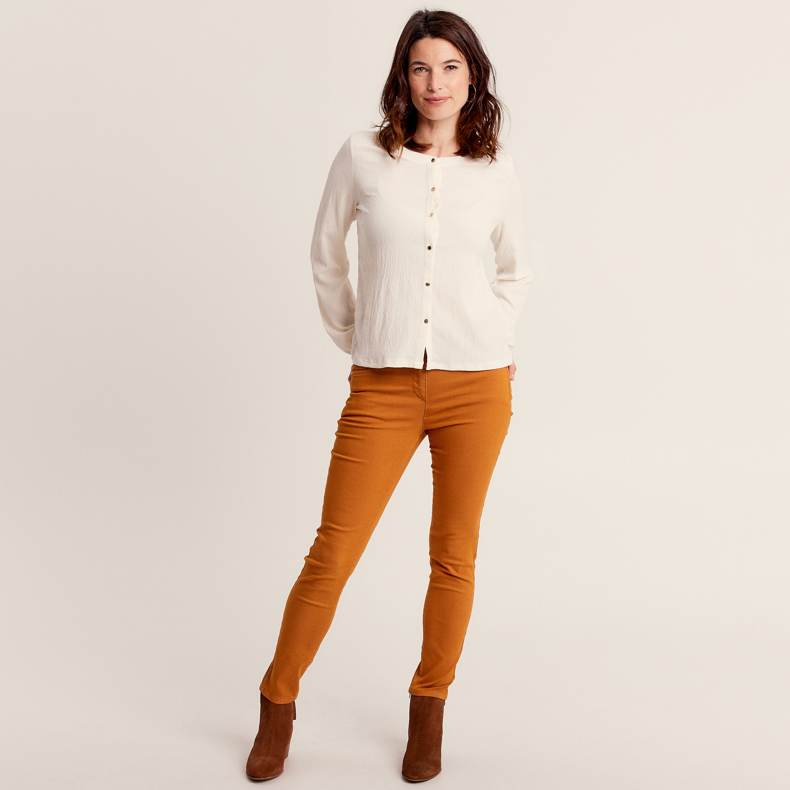 Pantalon léger taille standard 7/8ème orange foncé femme