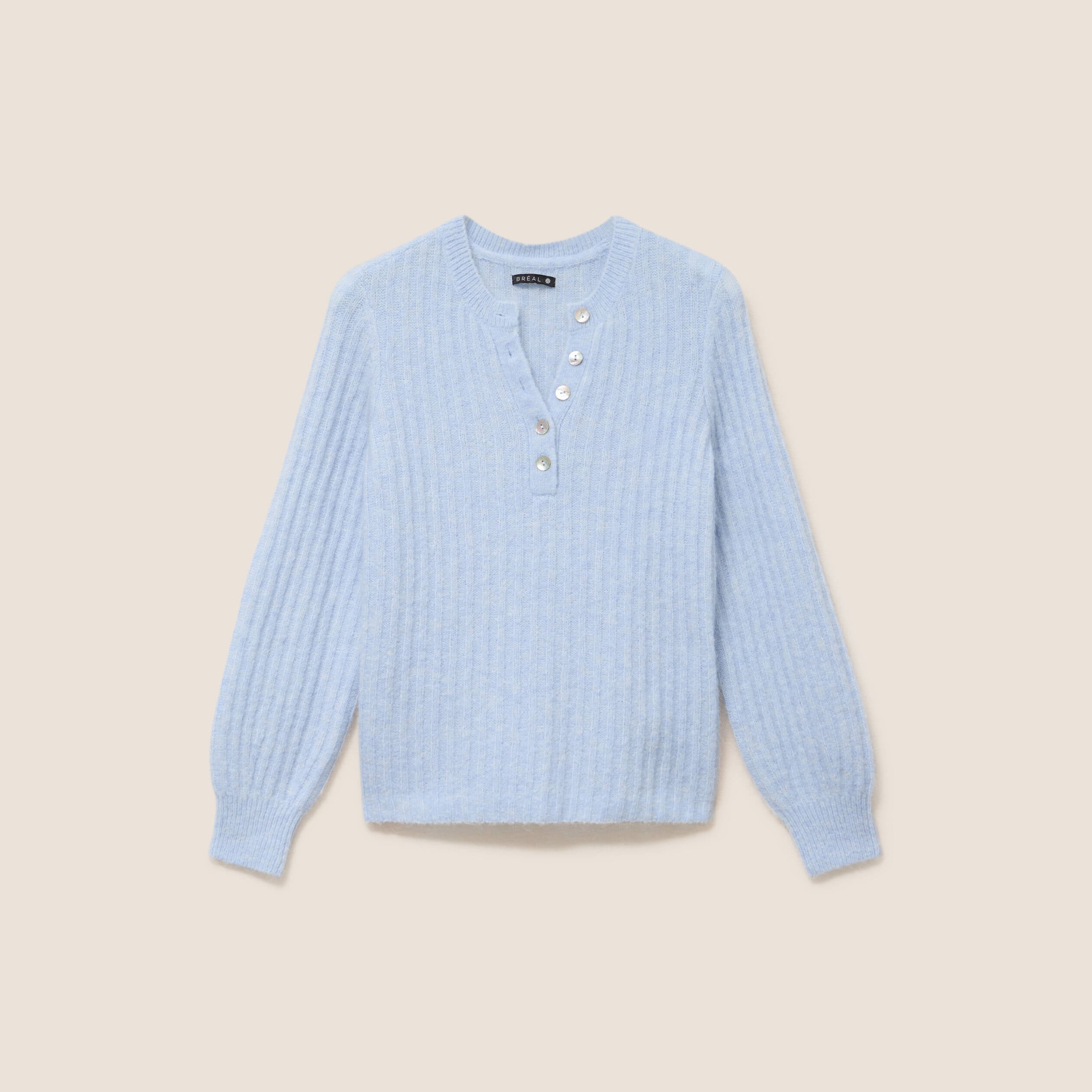 Pull col tunisien denim snow gris femme