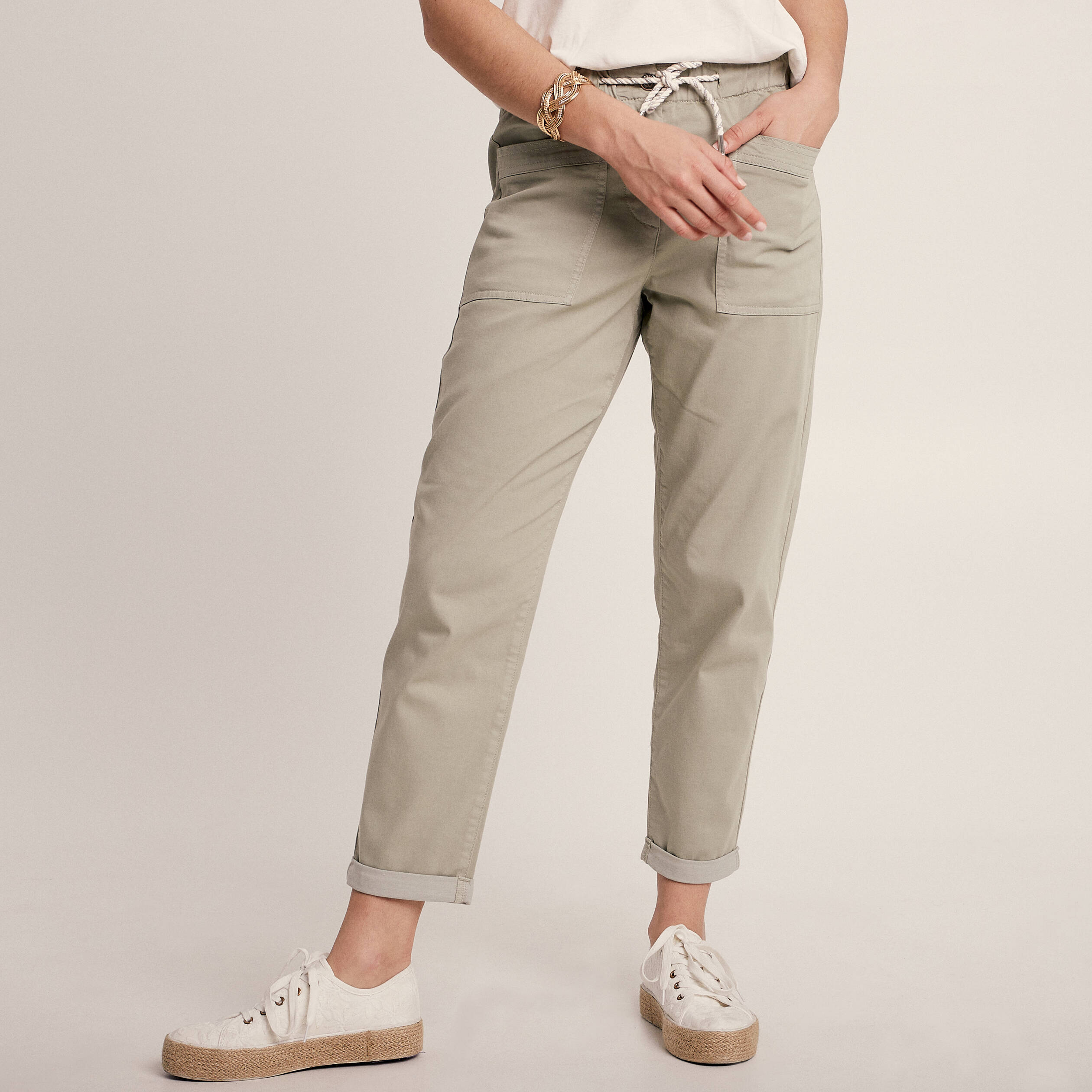 Pantalon flou à coulisse vert clair femme