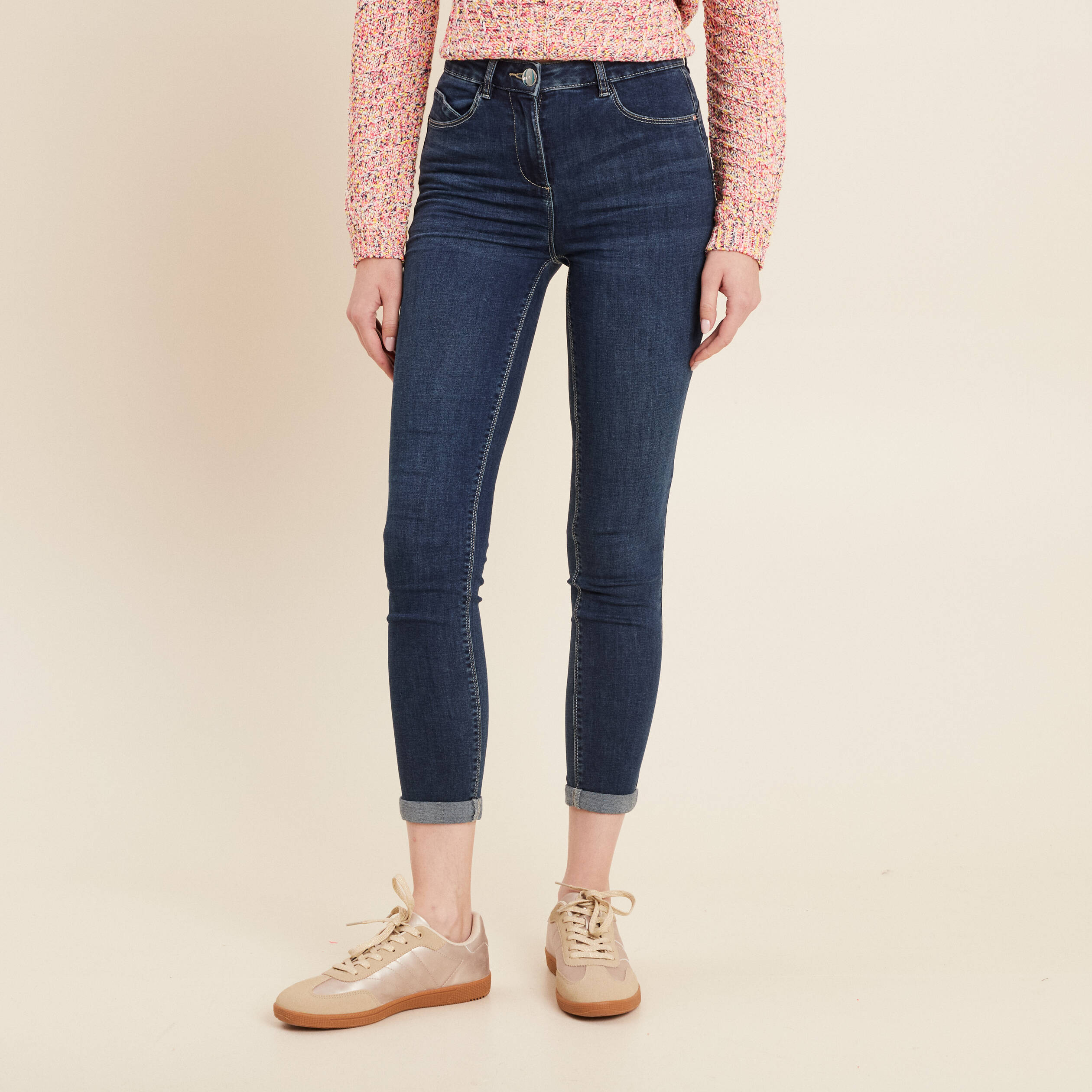 jeans ajuste taille standard 78eme denim brut femme Jeans ajusté taille standard 7/8ème denim brut femme