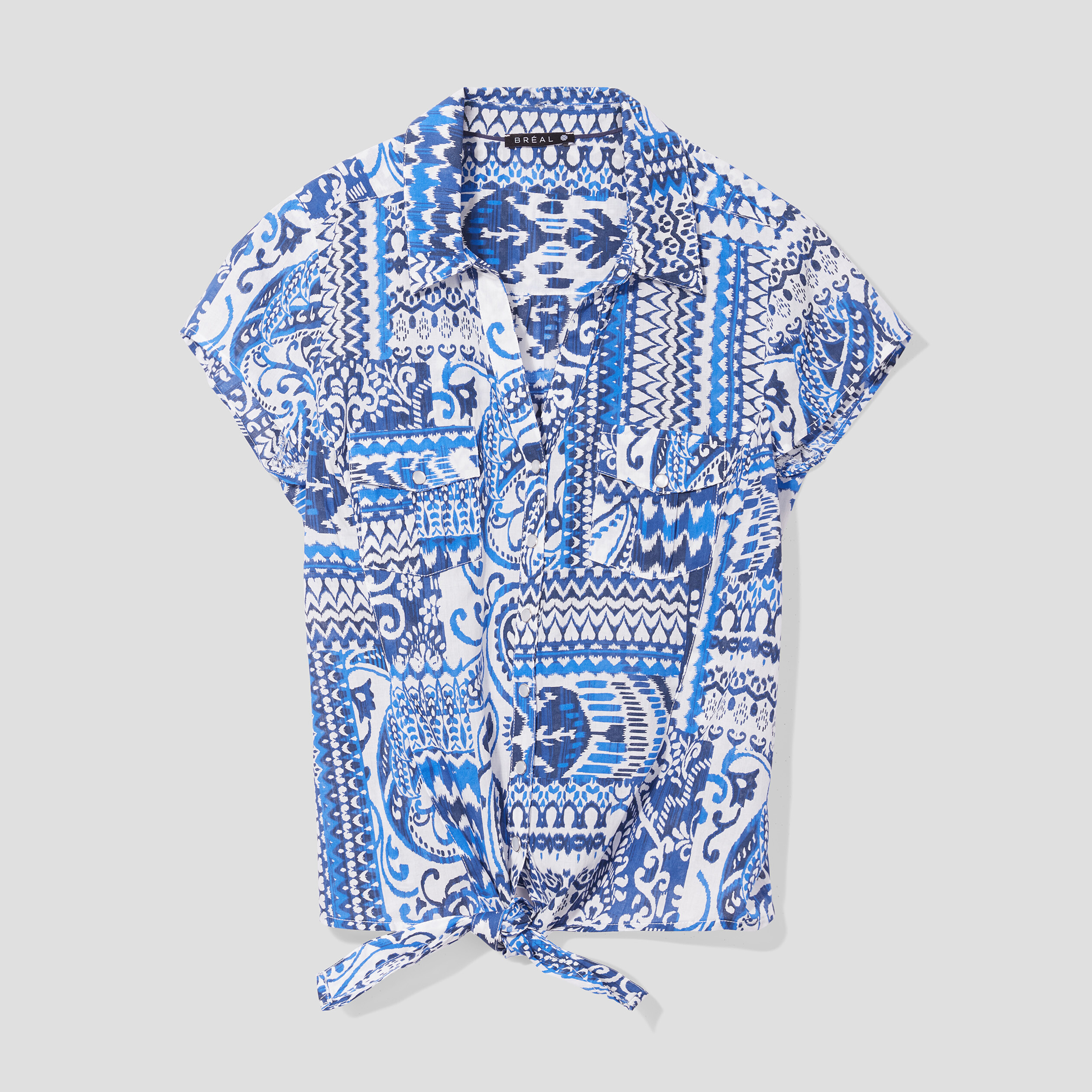 chemise manches courtes nouee bleu femme Chemise manches courtes nouée bleu femme