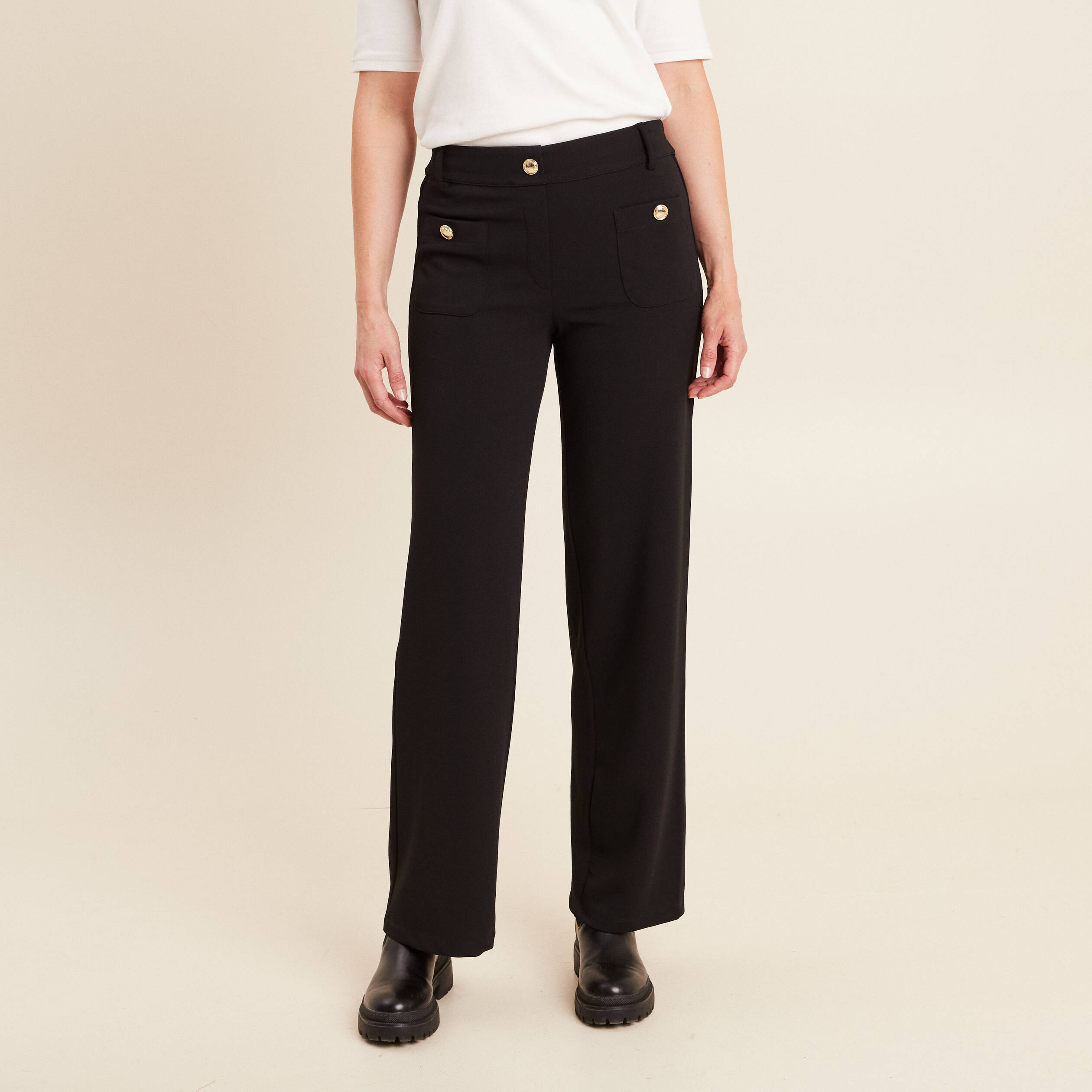 pantalon droit taille haute noir femme Pantalon droit taille haute noir femme