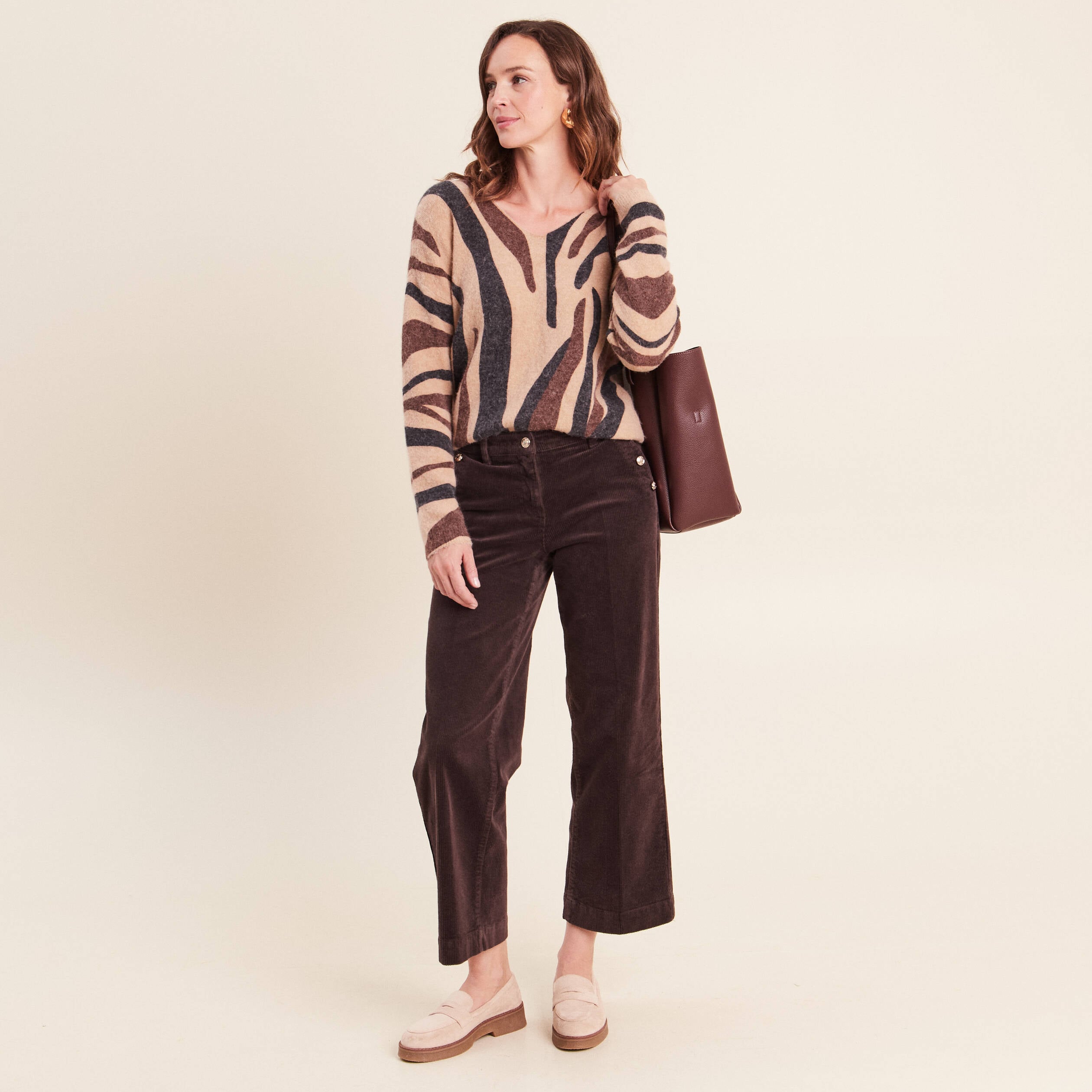 Pull manches longues marron femme
