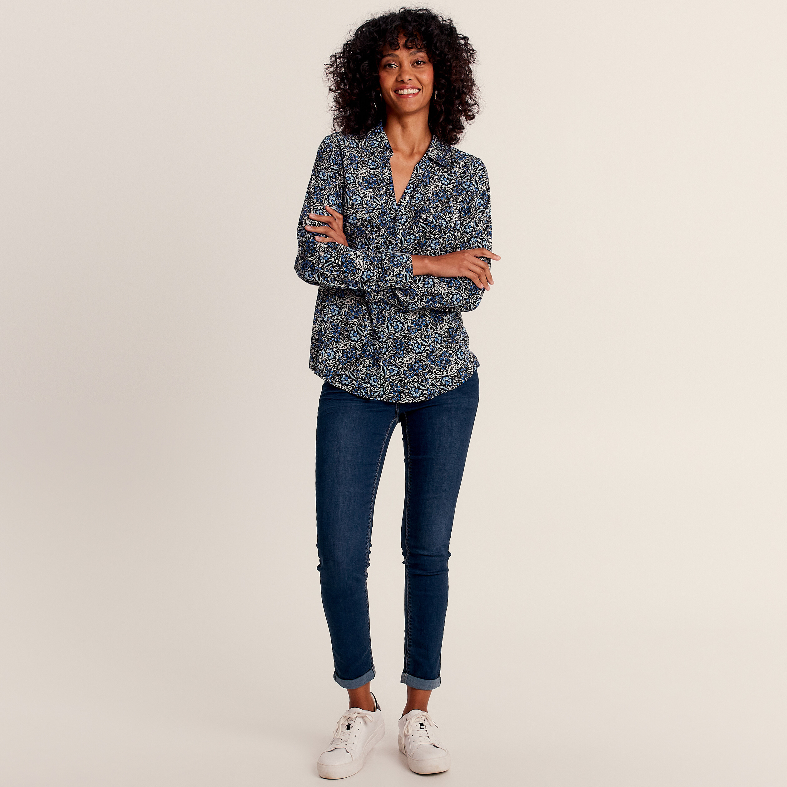 Chemise manches longues bleu femme