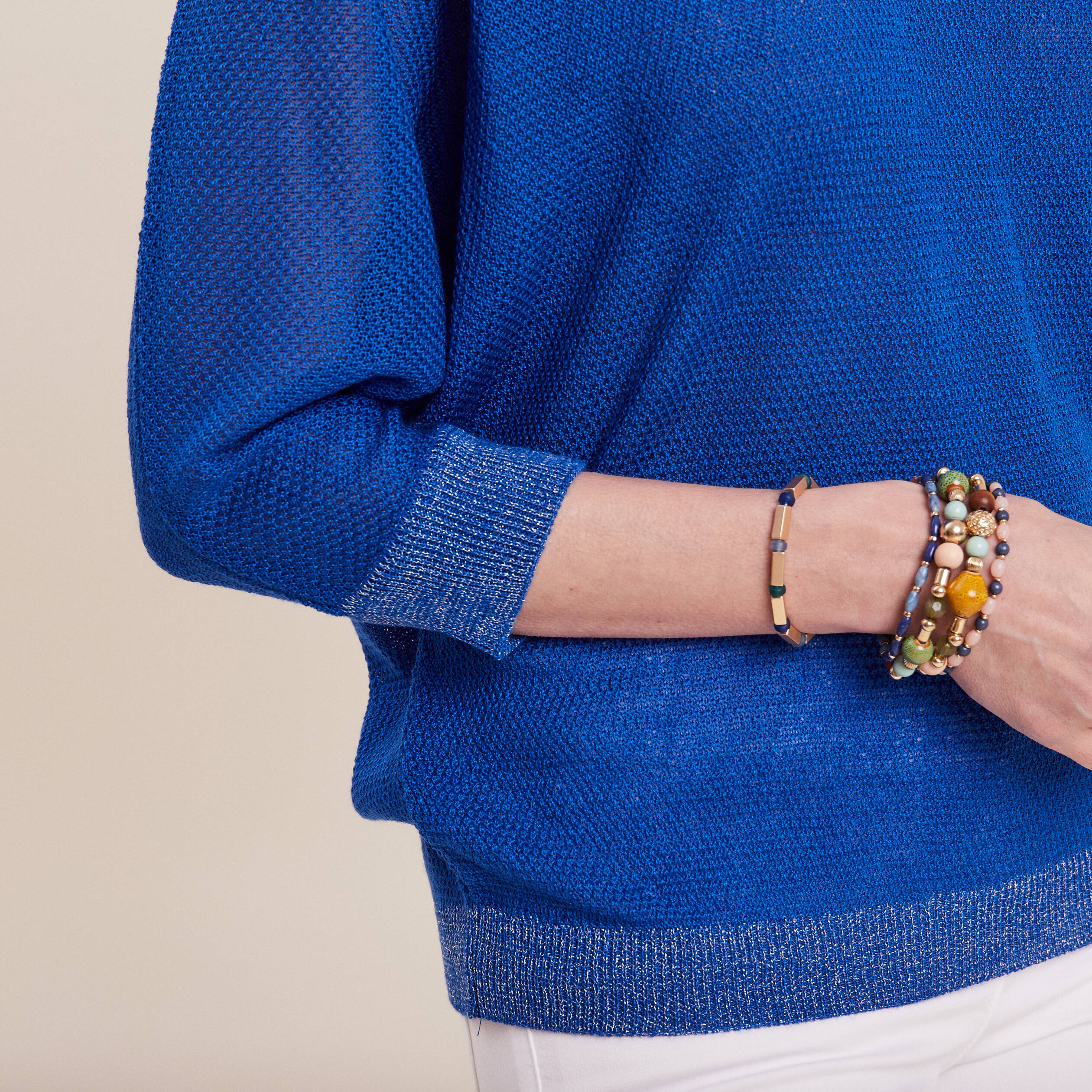 pull manches longues col en v bleu electrique femme Pull manches longues col en V bleu electrique femme
