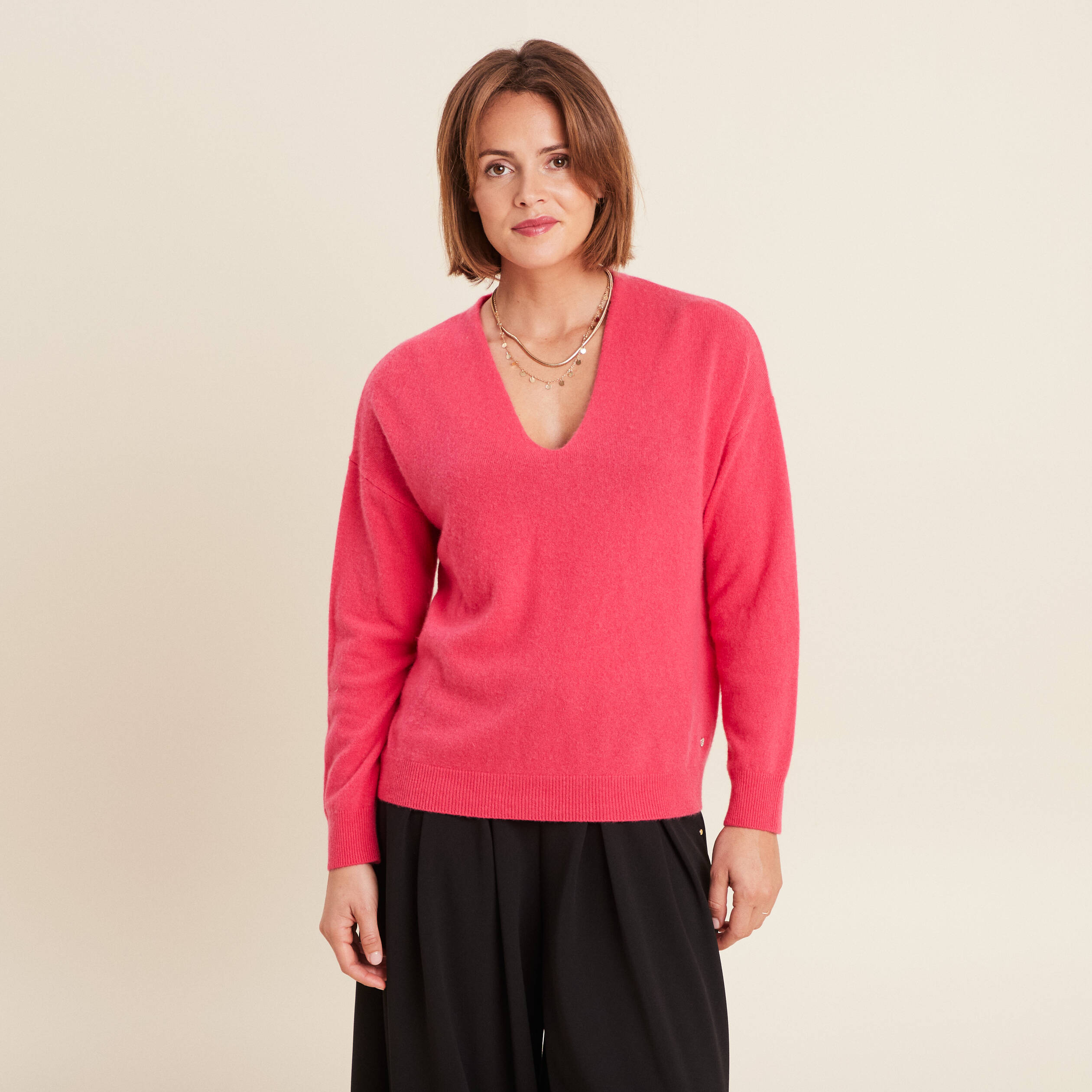 pull en cachemire manches longues rose framboise femme Pull en cachemire manches longues rose framboise femme