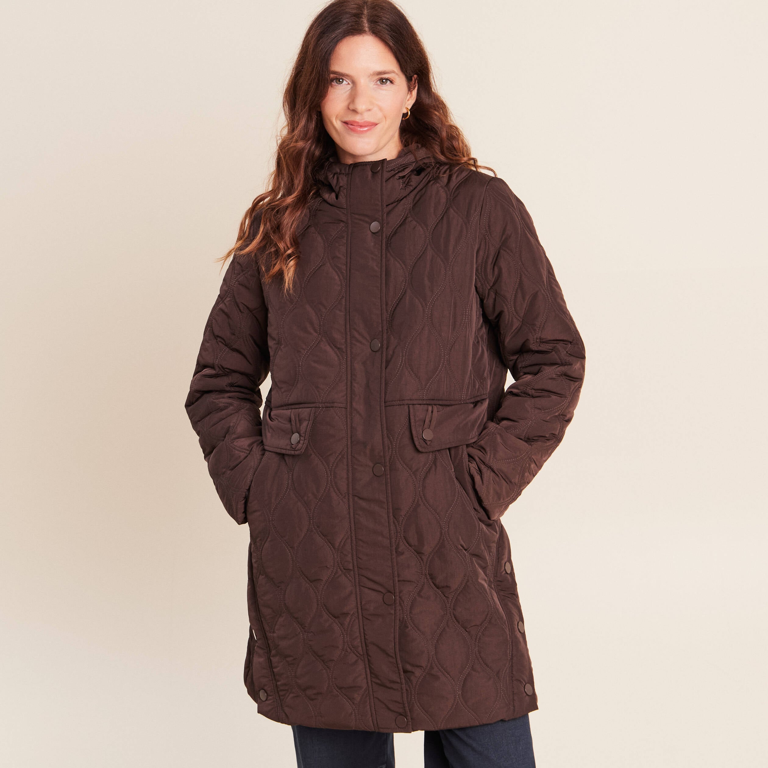 Doudoune doubl&eacute;e avec capuche marron fonc&eacute; femme