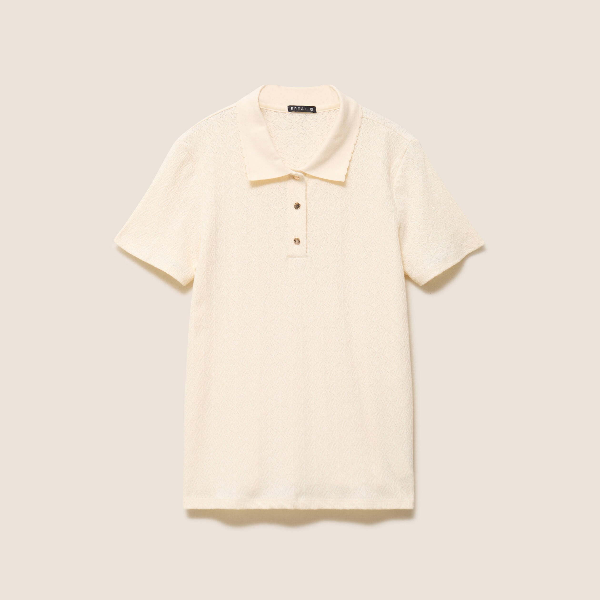 Polo jacquard manches courtes ecru femme