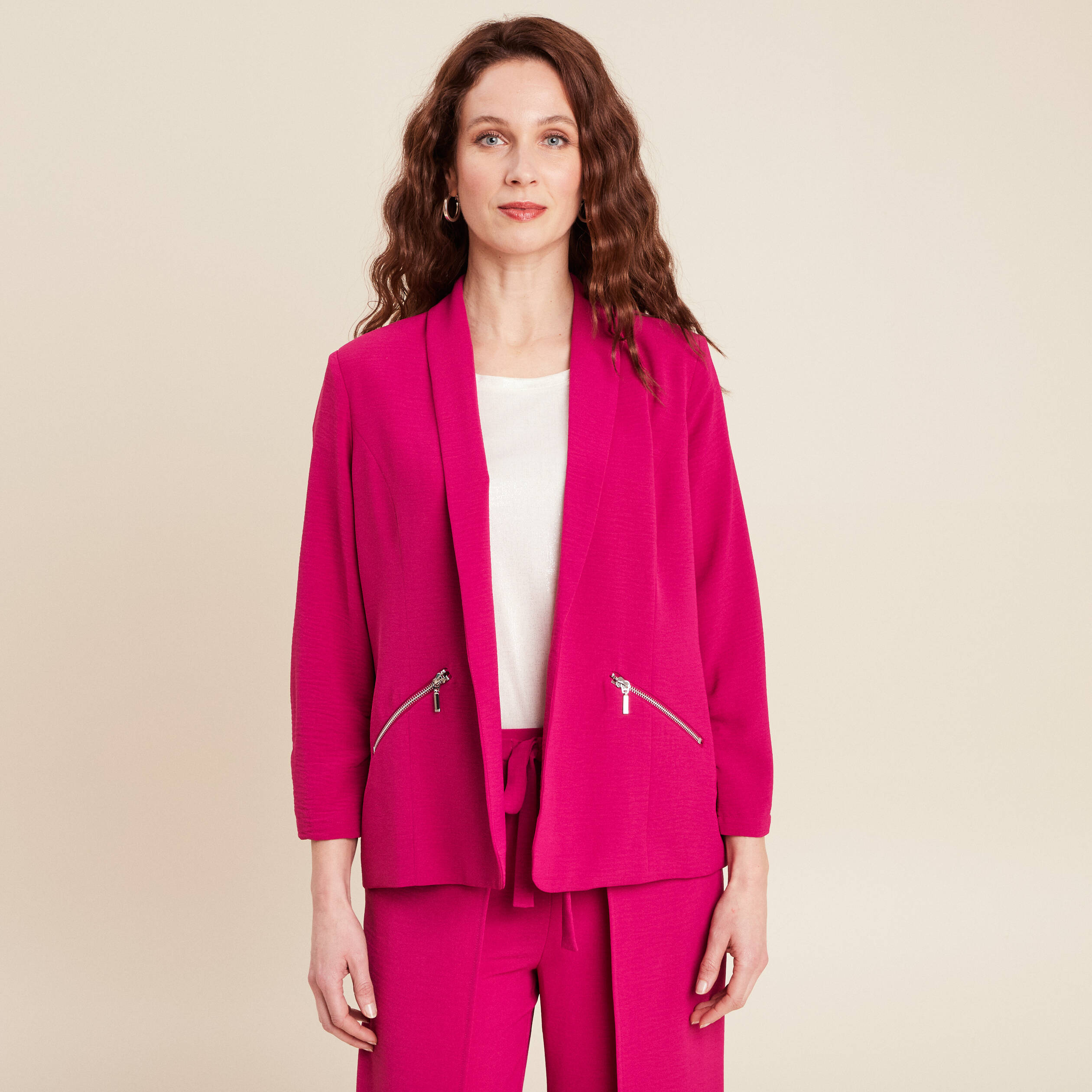 veste fluide col chale rose fushia femme Veste fluide col châle rose fushia femme