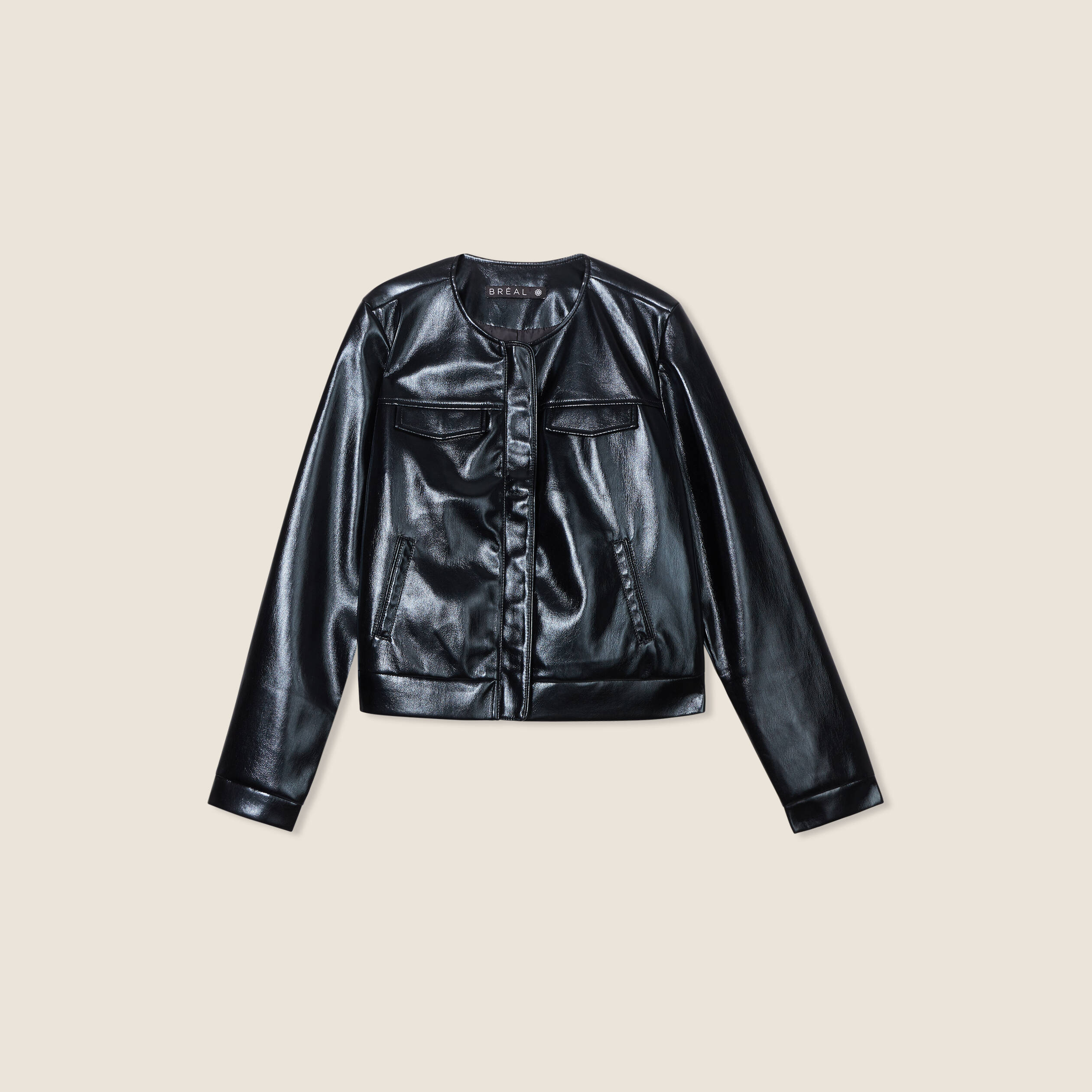 blouson ajuste simili cuir noir femme Blouson ajusté simili cuir noir femme