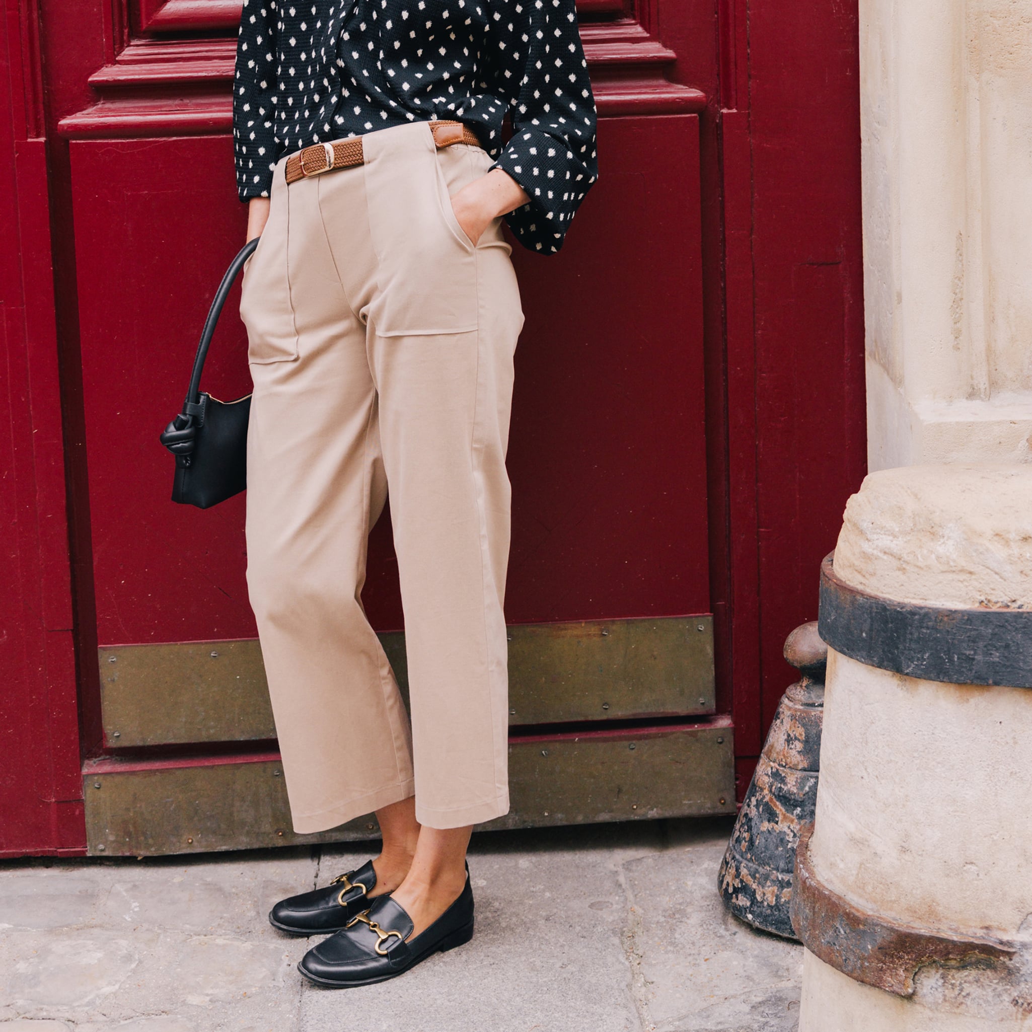 Pantalon cargo taille haute sable femme
