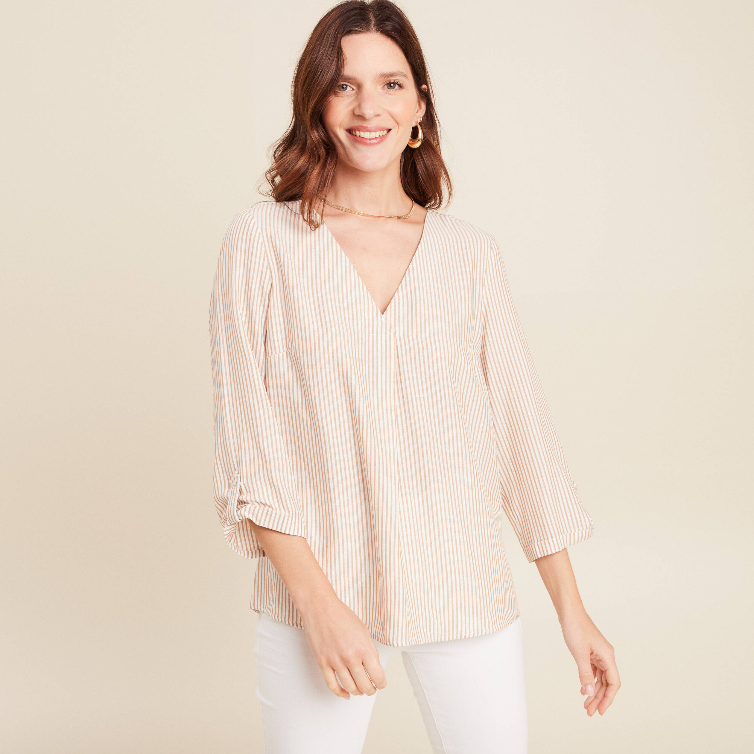blouse fluide manches 34 marron femme blouse fluide manches 3/4 marron femme