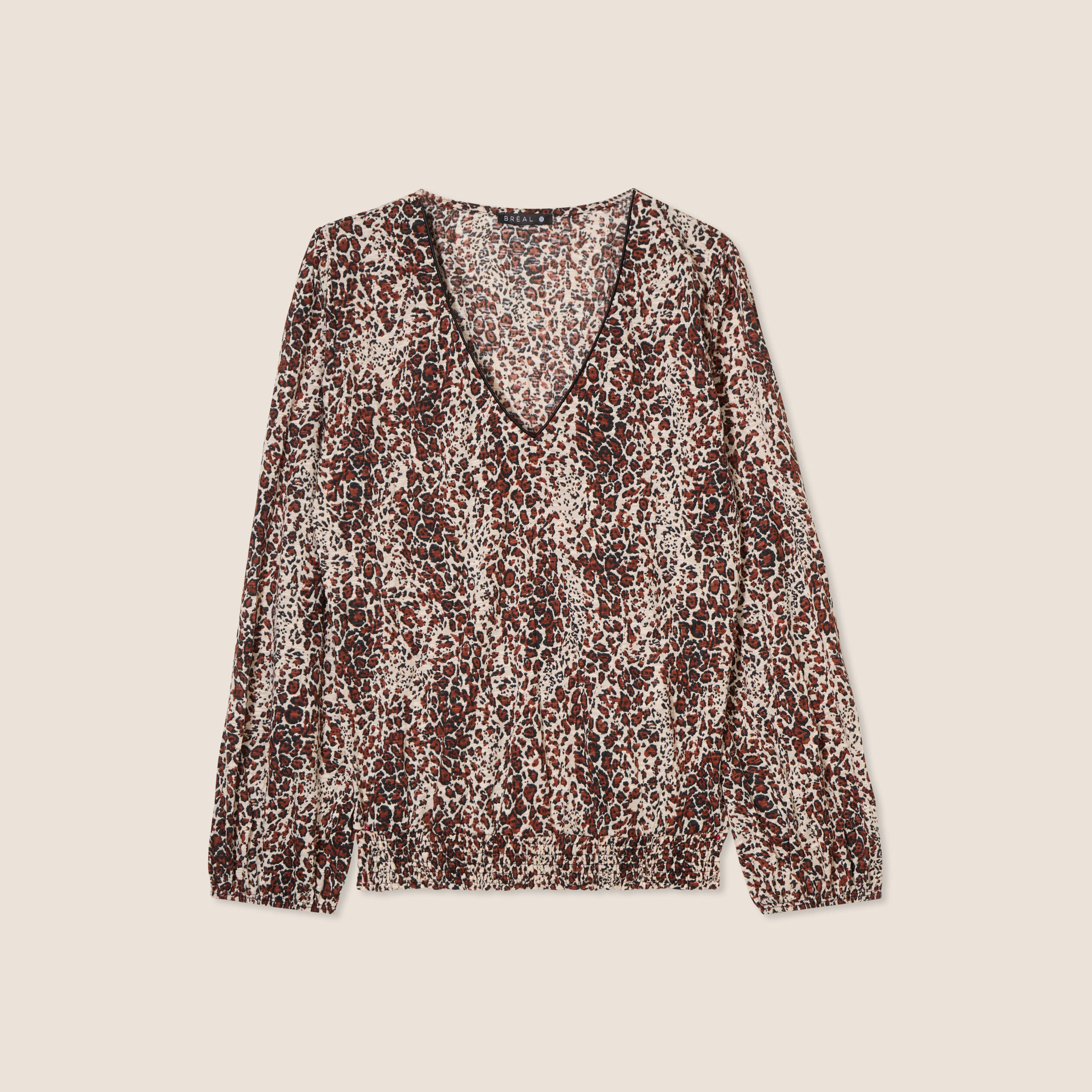 blouse droite manches longues marron cognac femme Blouse droite manches longues marron cognac femme