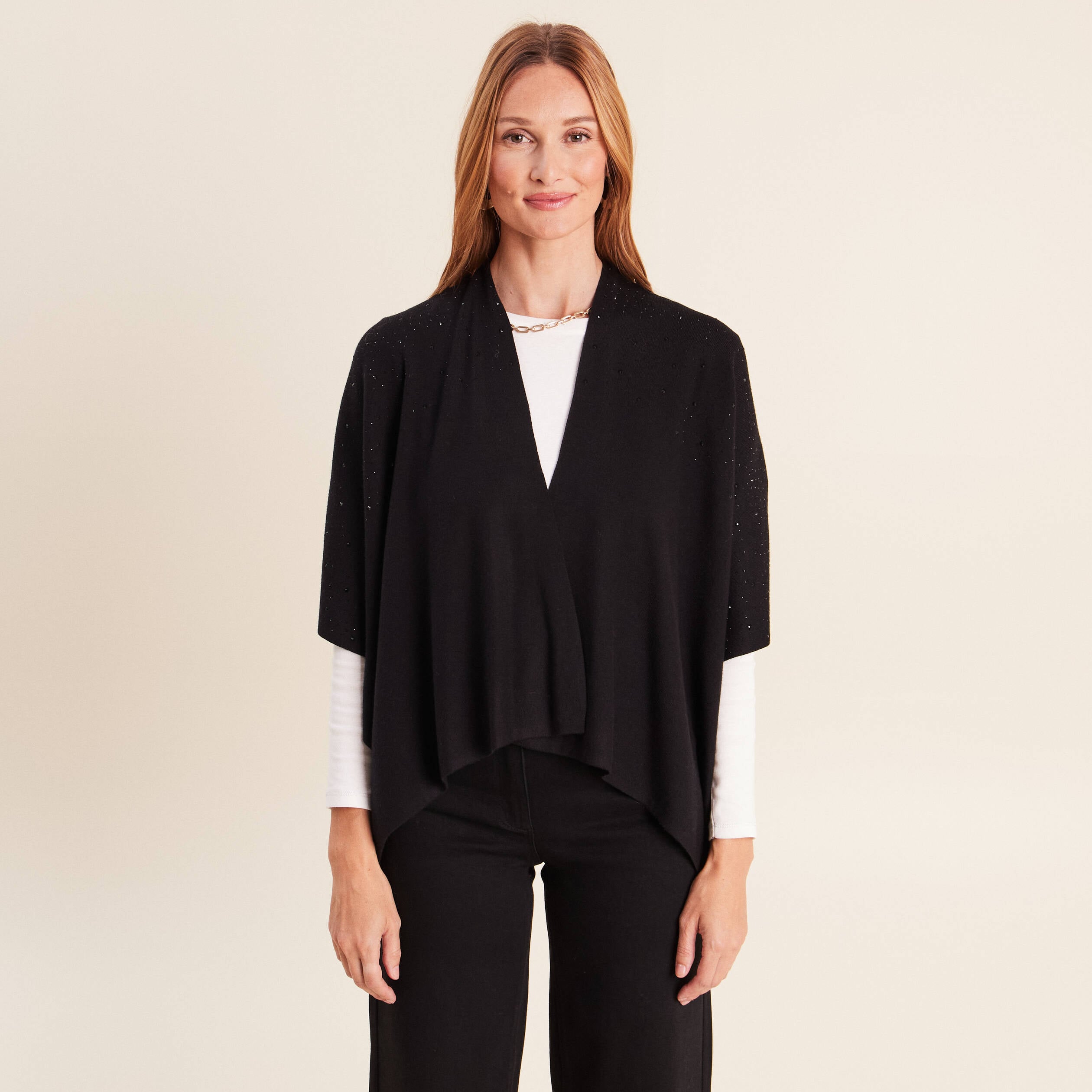 Poncho avec strass noir femme