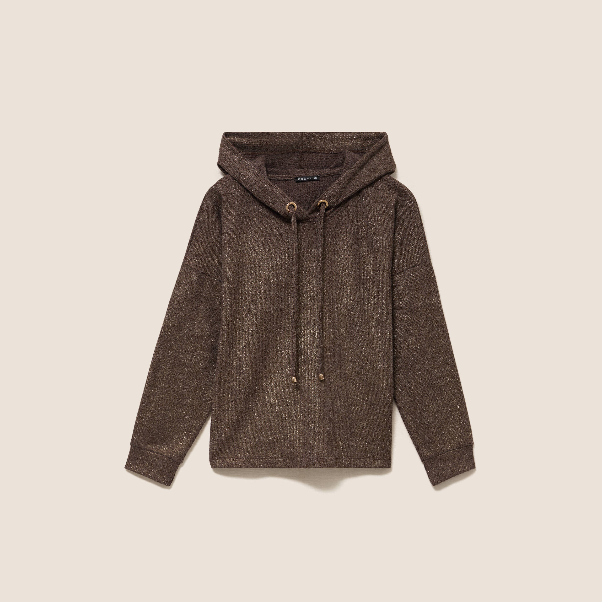 Sweat droit &agrave; capuche manches longues marron fonc&eacute; femme
