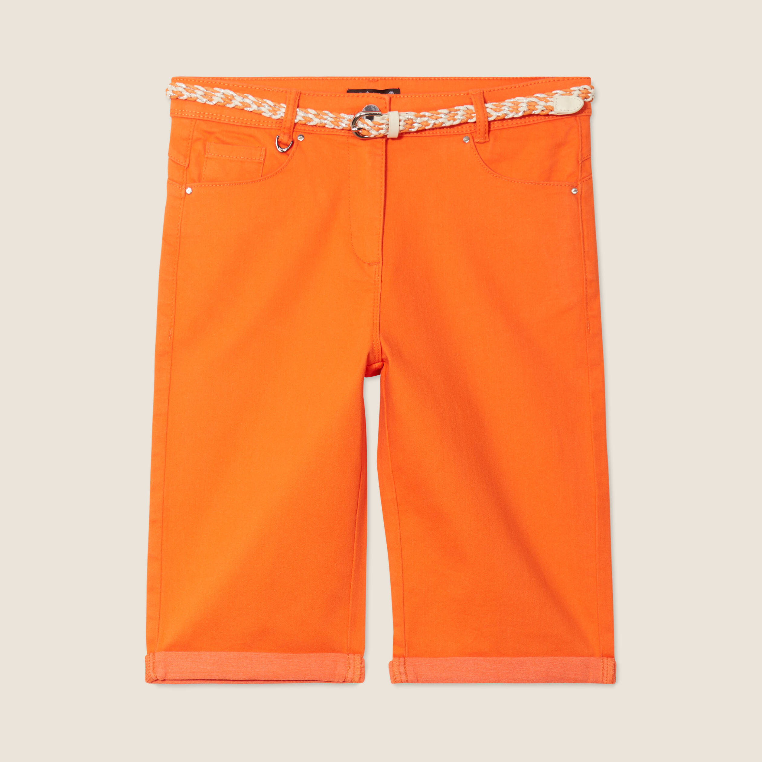 bermuda ajuste ceinture orange femme Bermuda ajusté ceinturé orange femme