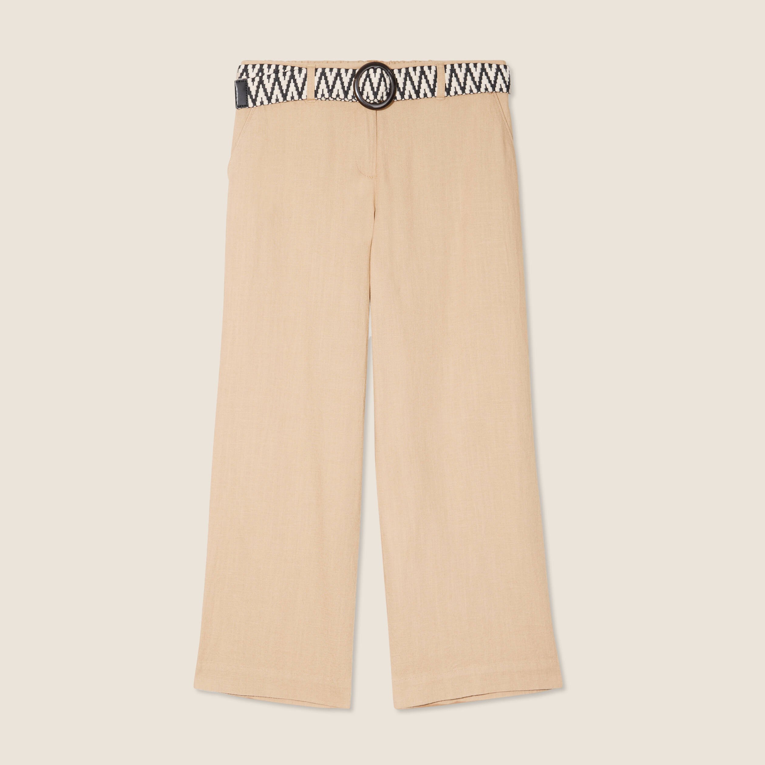 pantalon large 78eme ceinture sable femme Pantalon large 7/8ème ceinturé sable femme