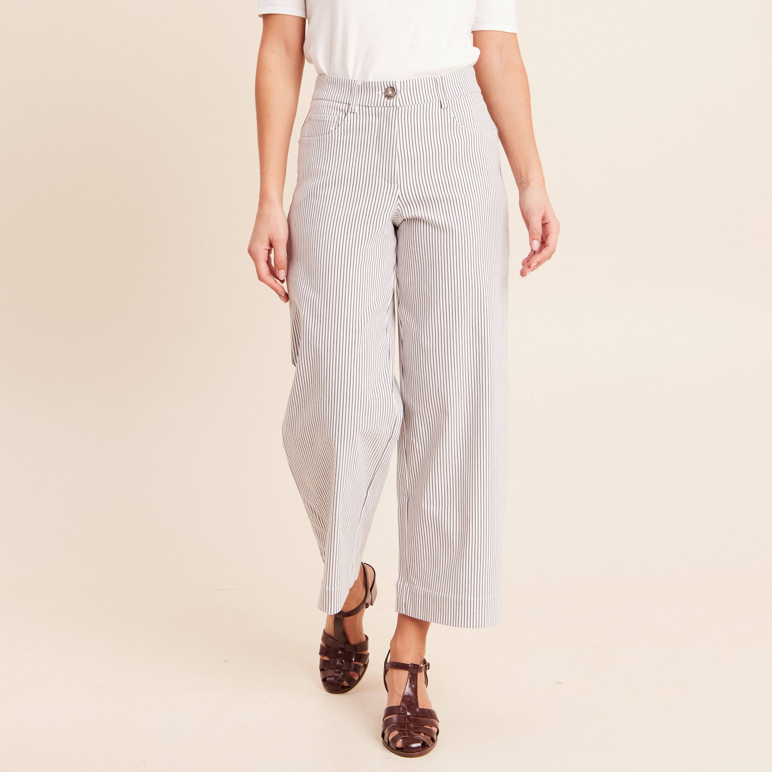 Pantalon large taille haute bleu femme